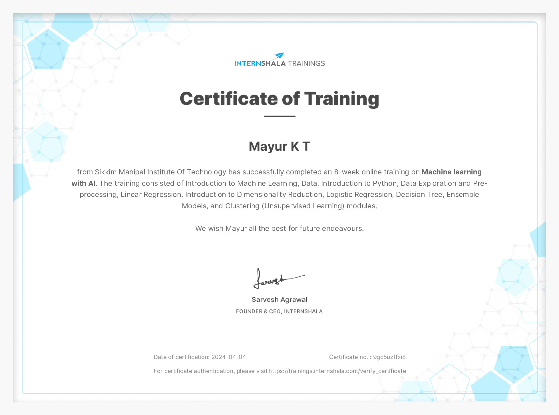 Certificate of completion