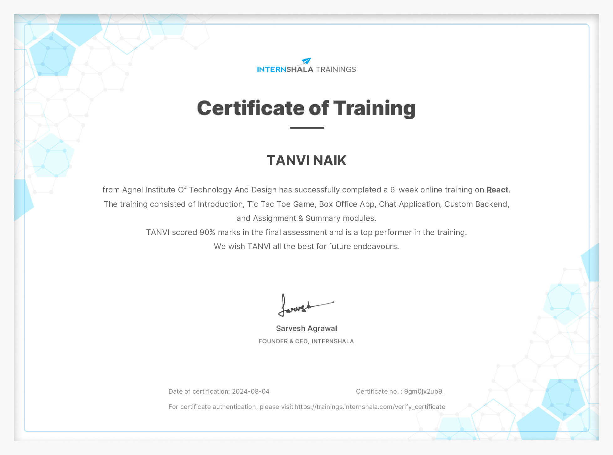 Certificate of completion