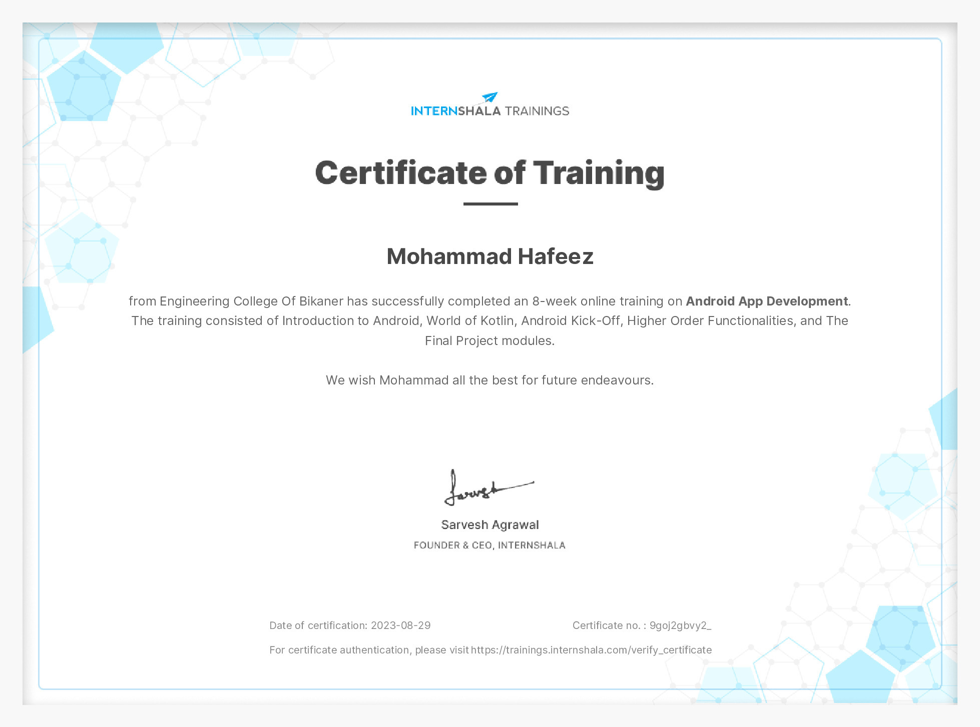 Certificate of completion