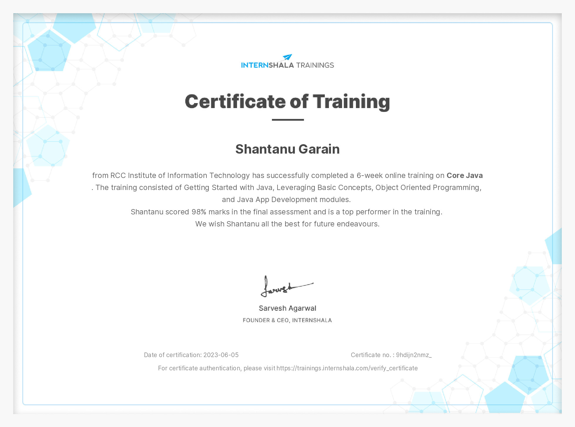 Certificate of completion