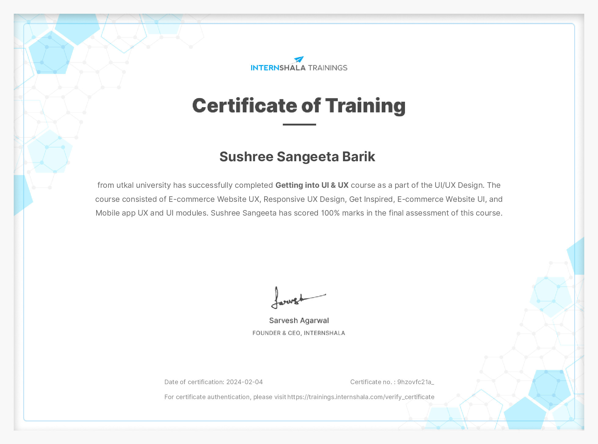 Certificate of completion