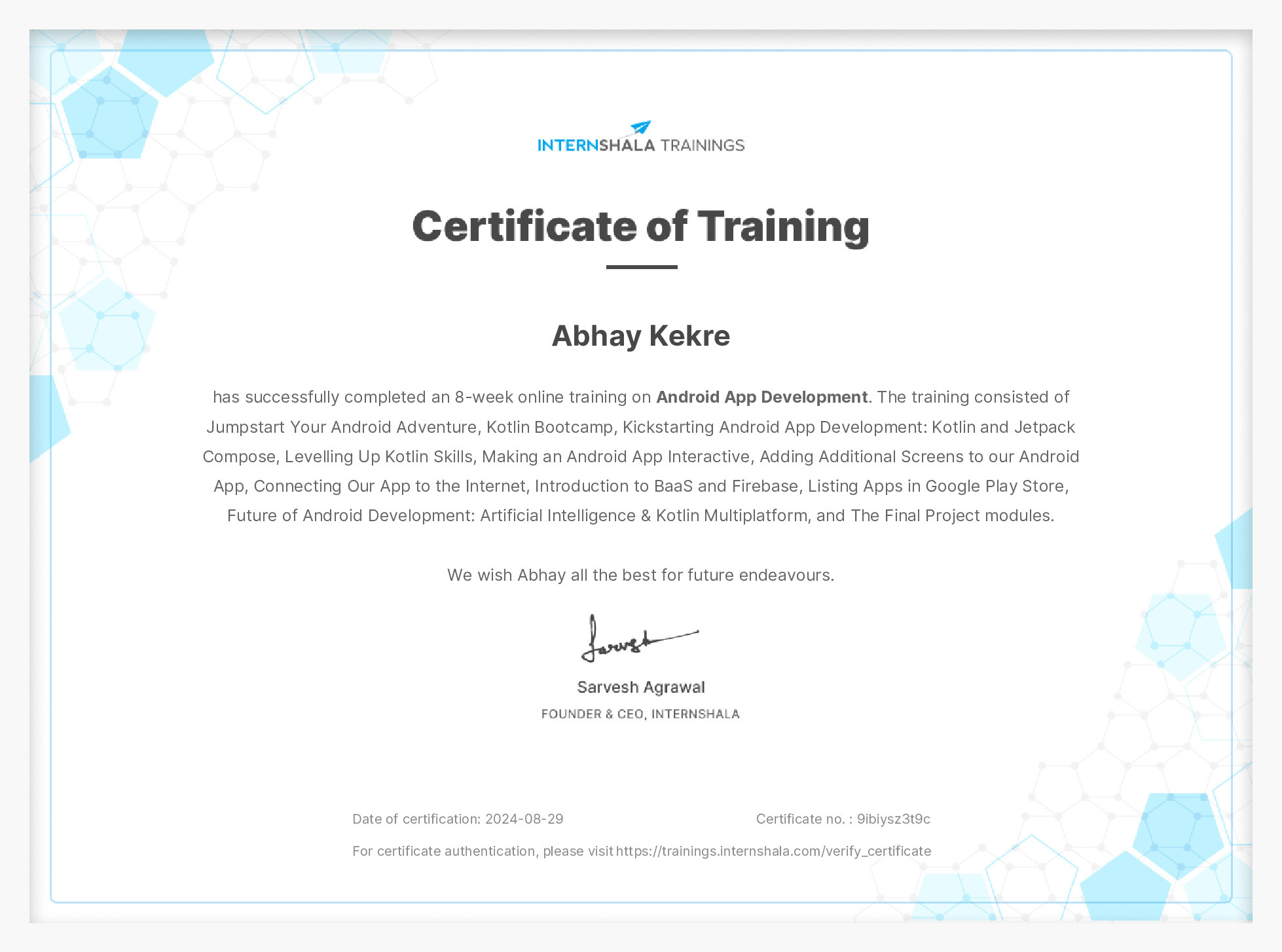 Certificate of completion