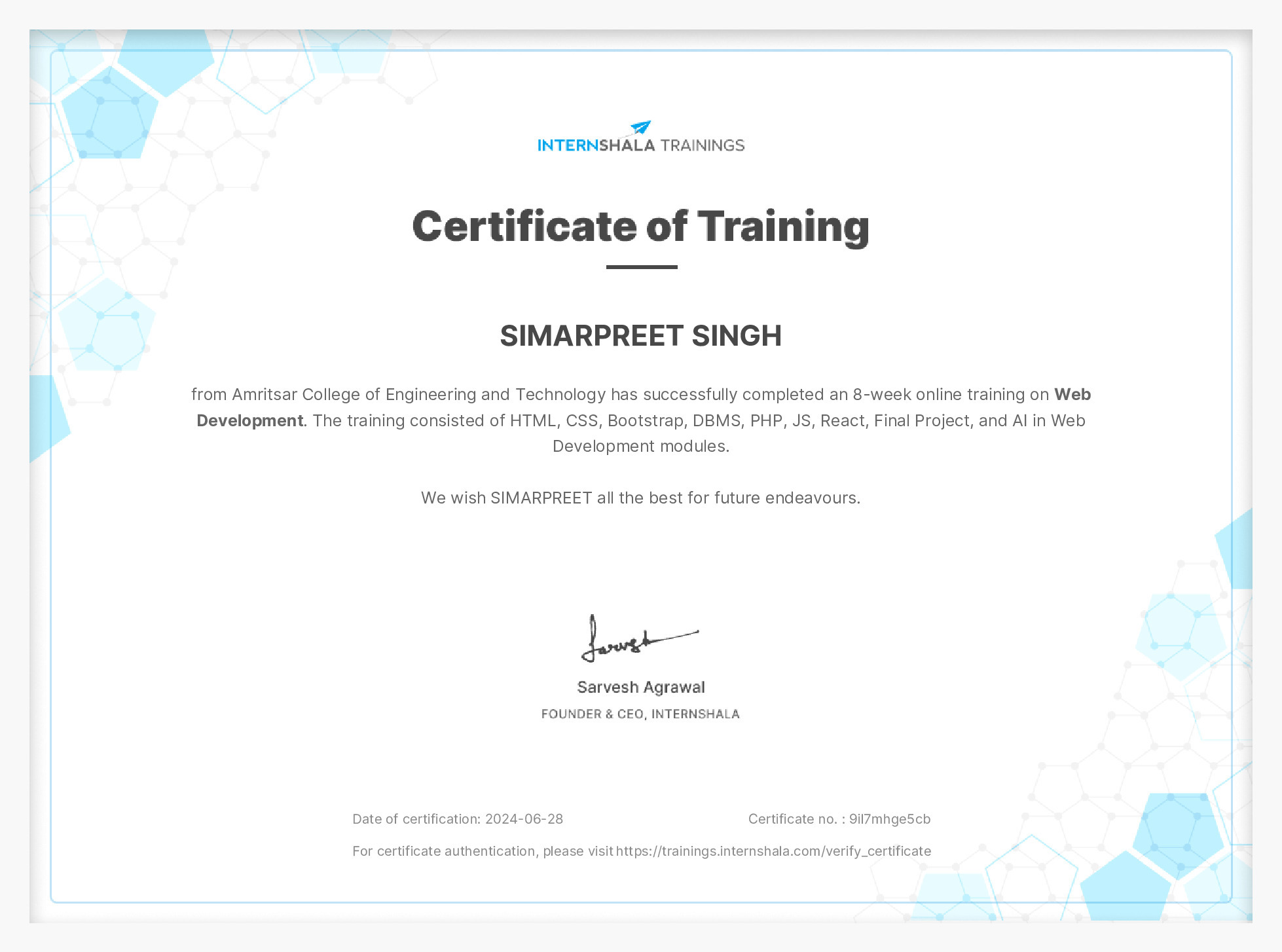 Certificate of completion