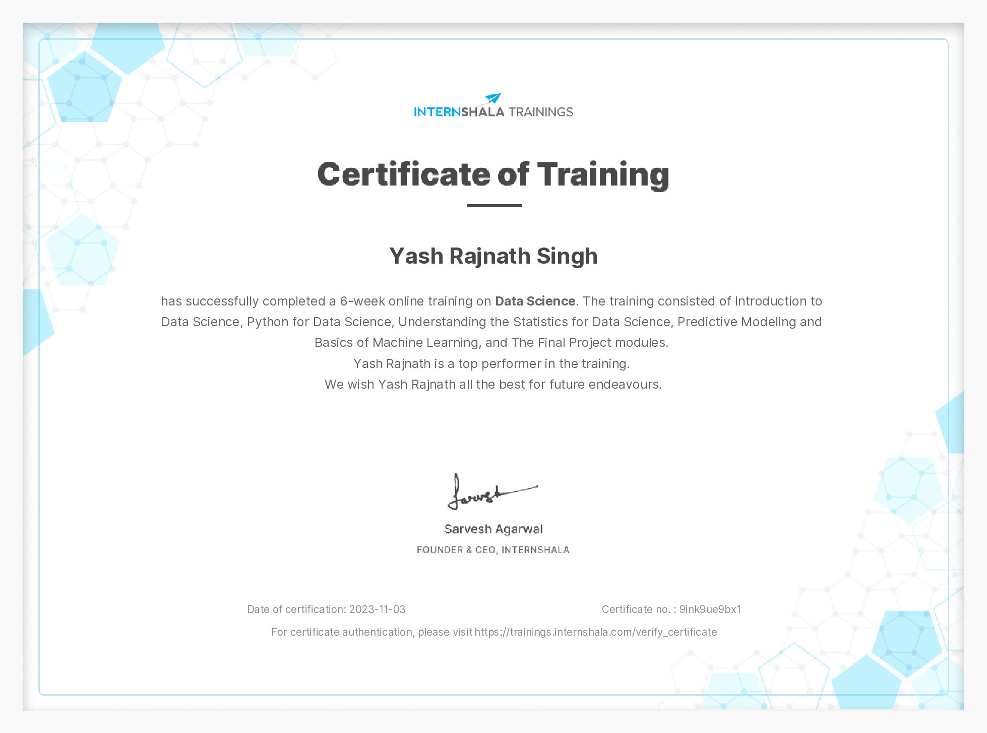 Certificate of completion