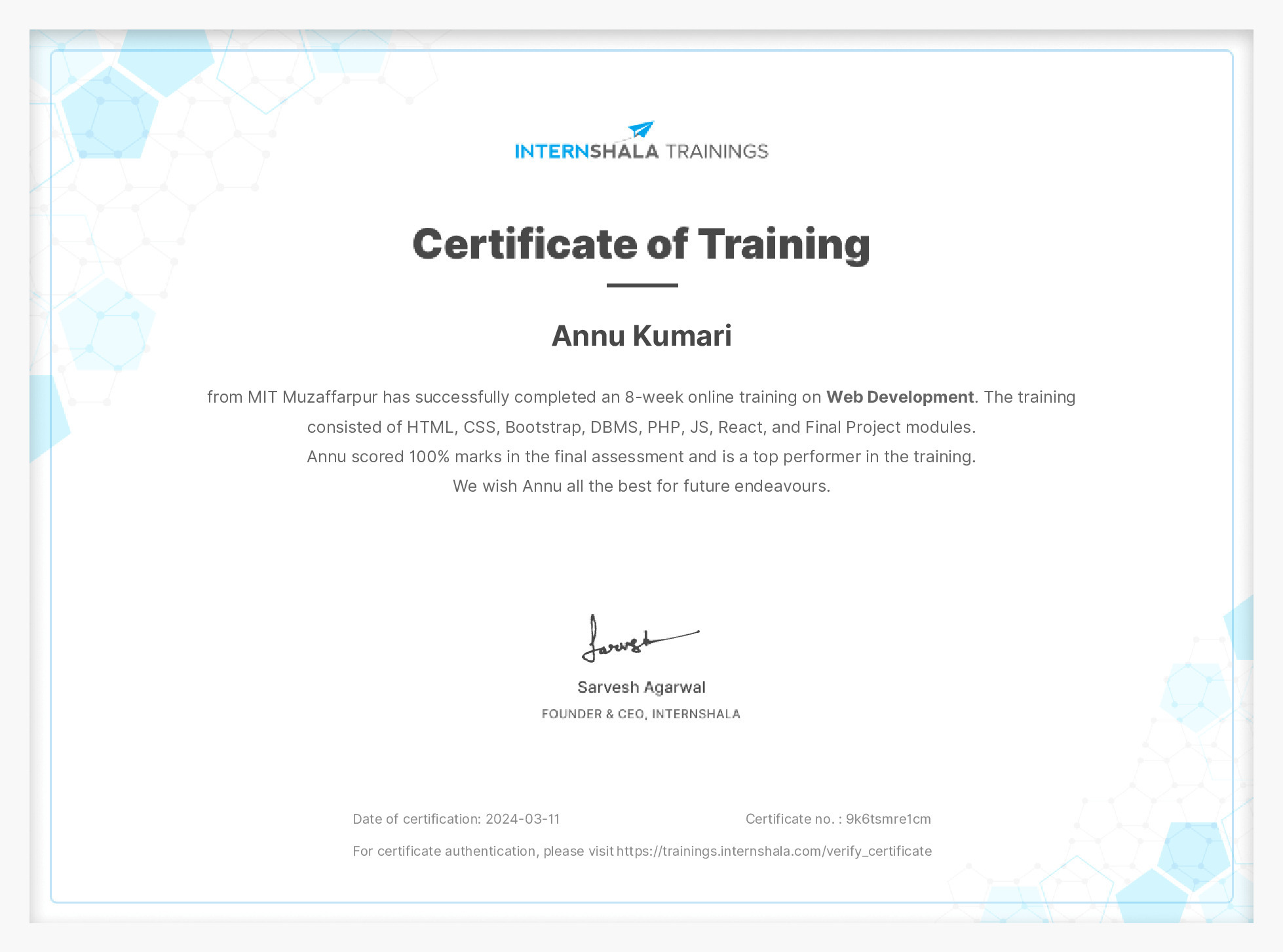 Certificate of completion