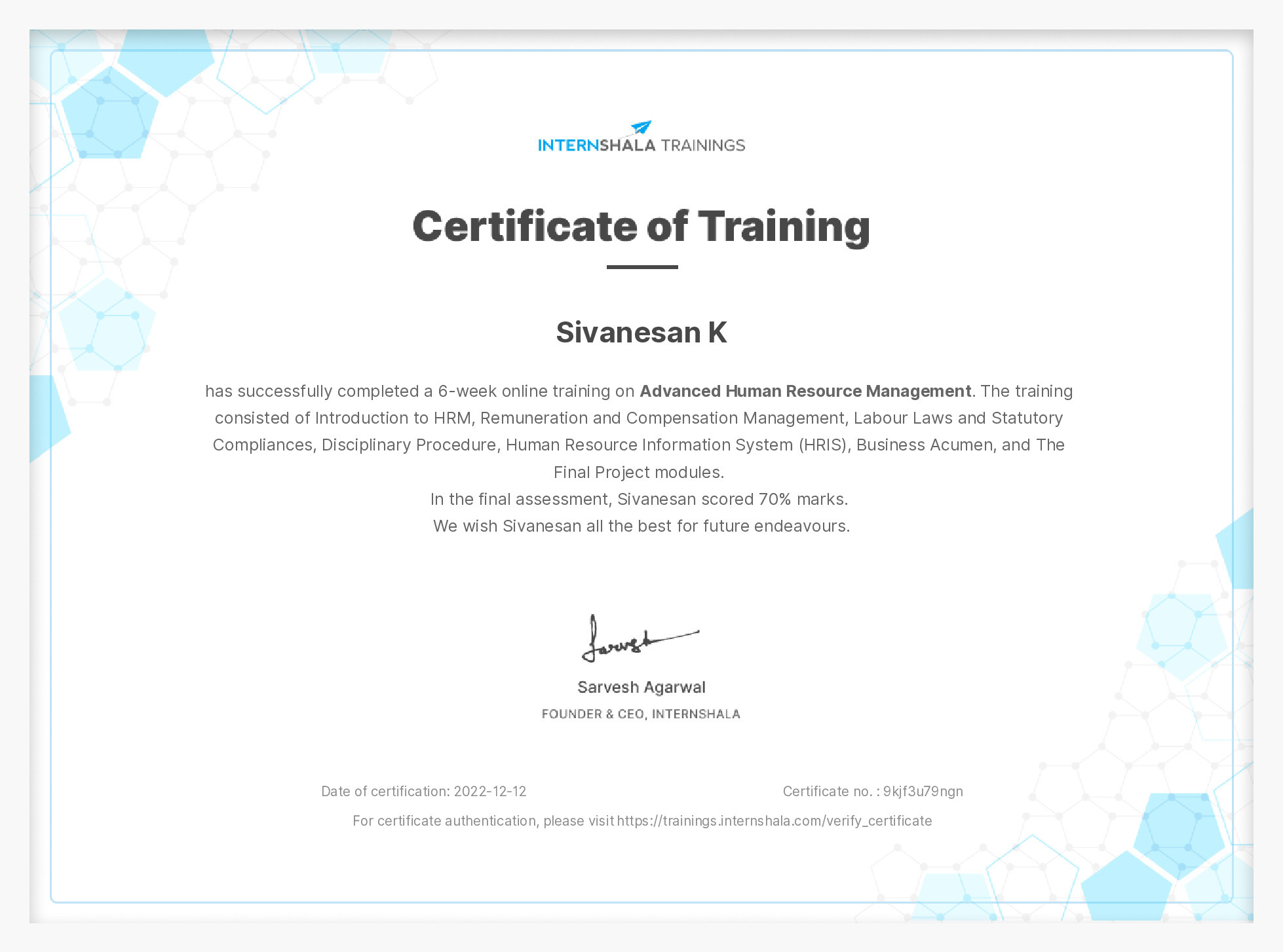 Certificate of completion