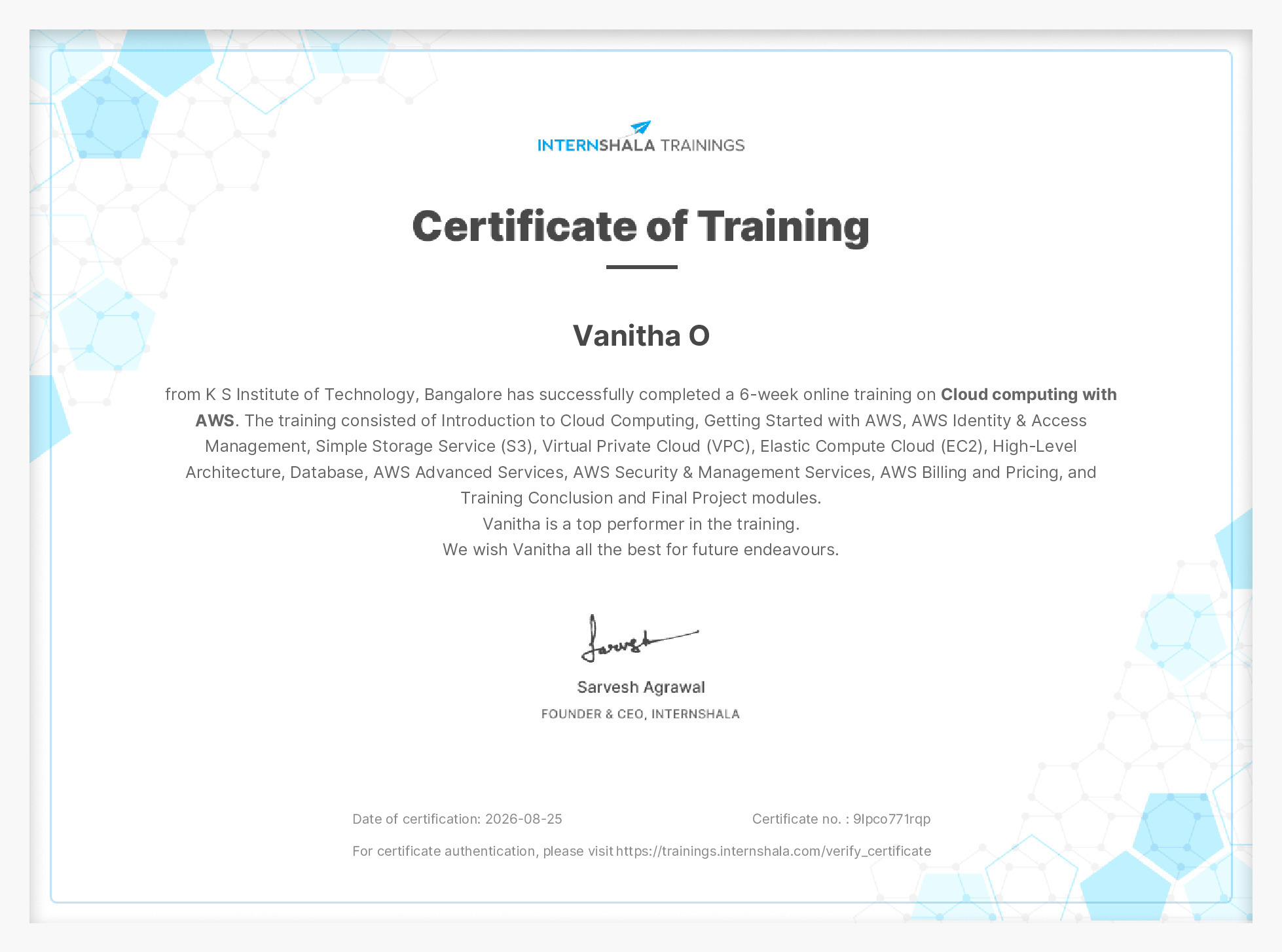Certificate of completion
