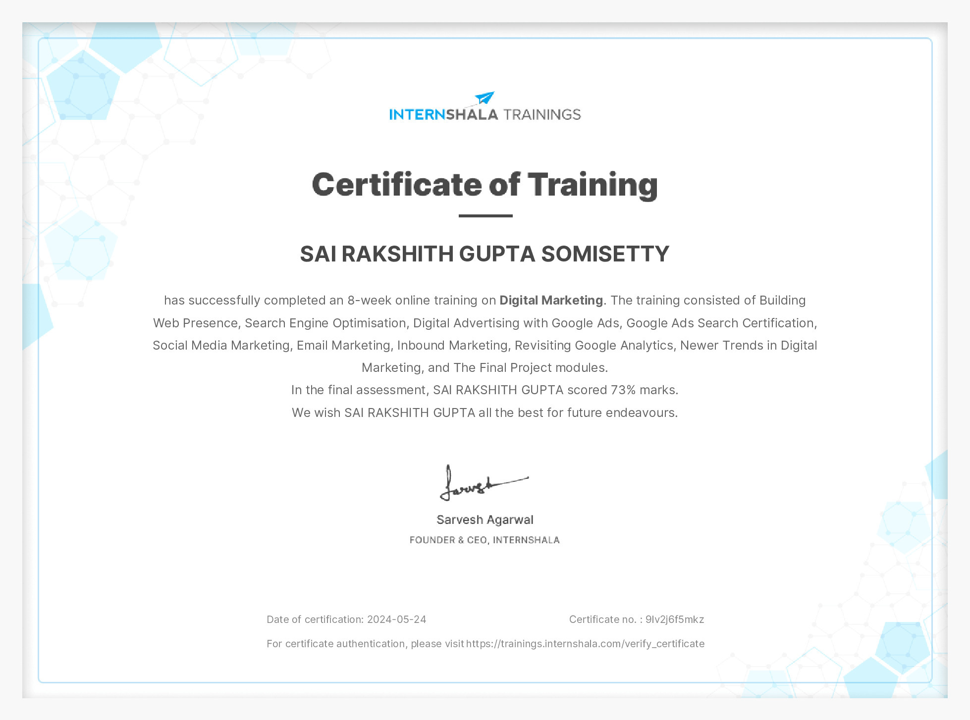 Certificate of completion