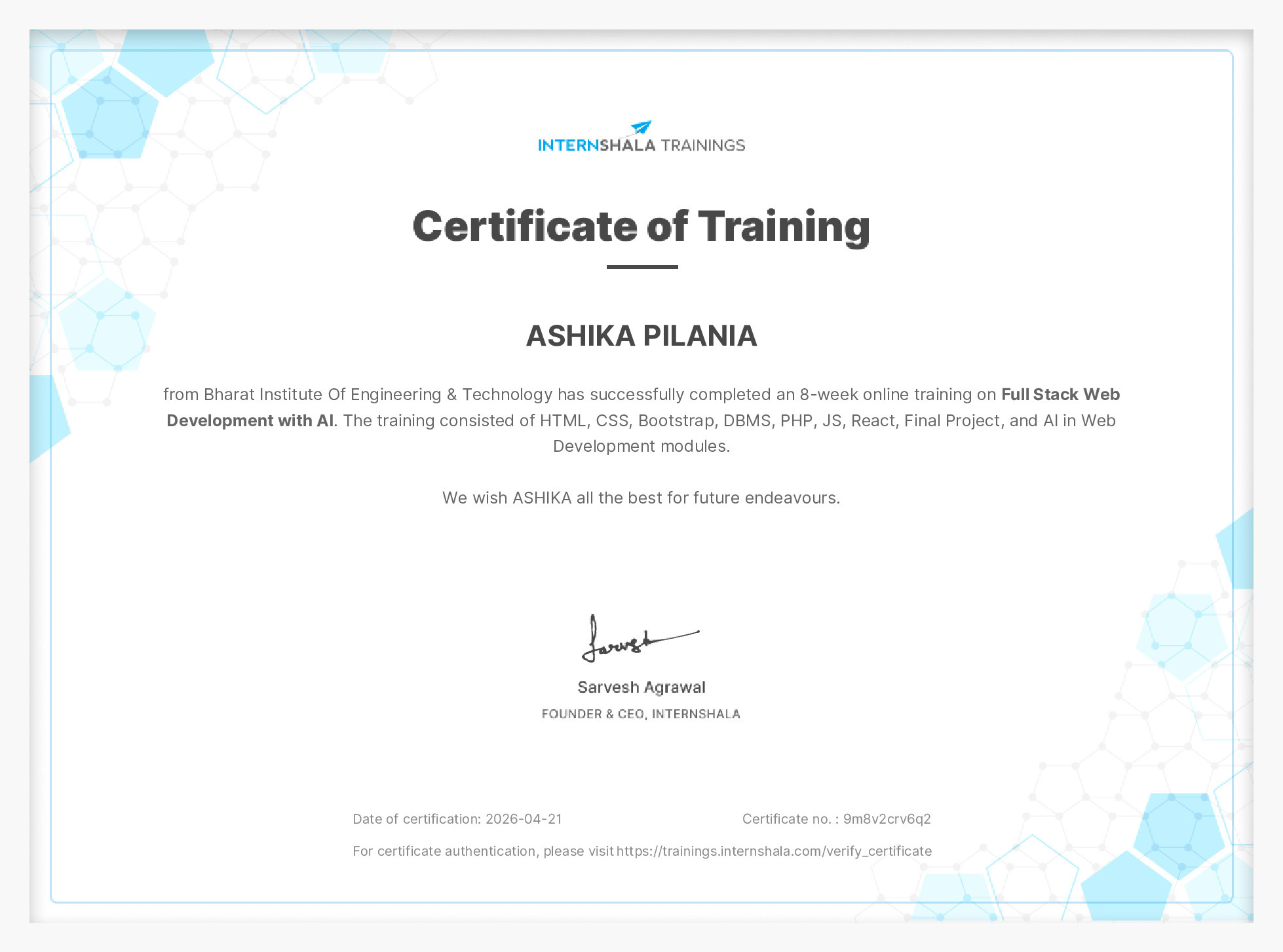 Certificate of completion
