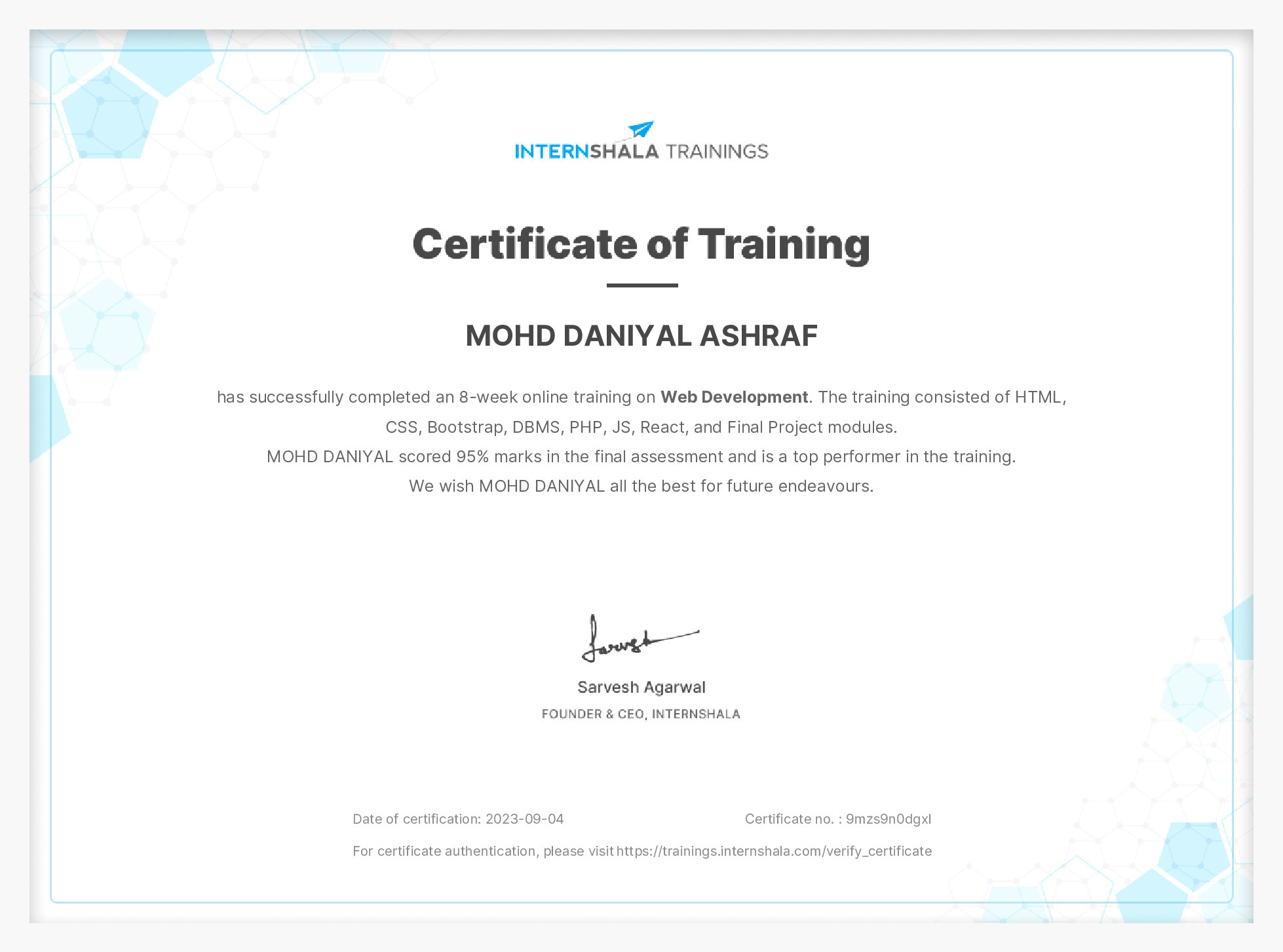 Certificate of completion