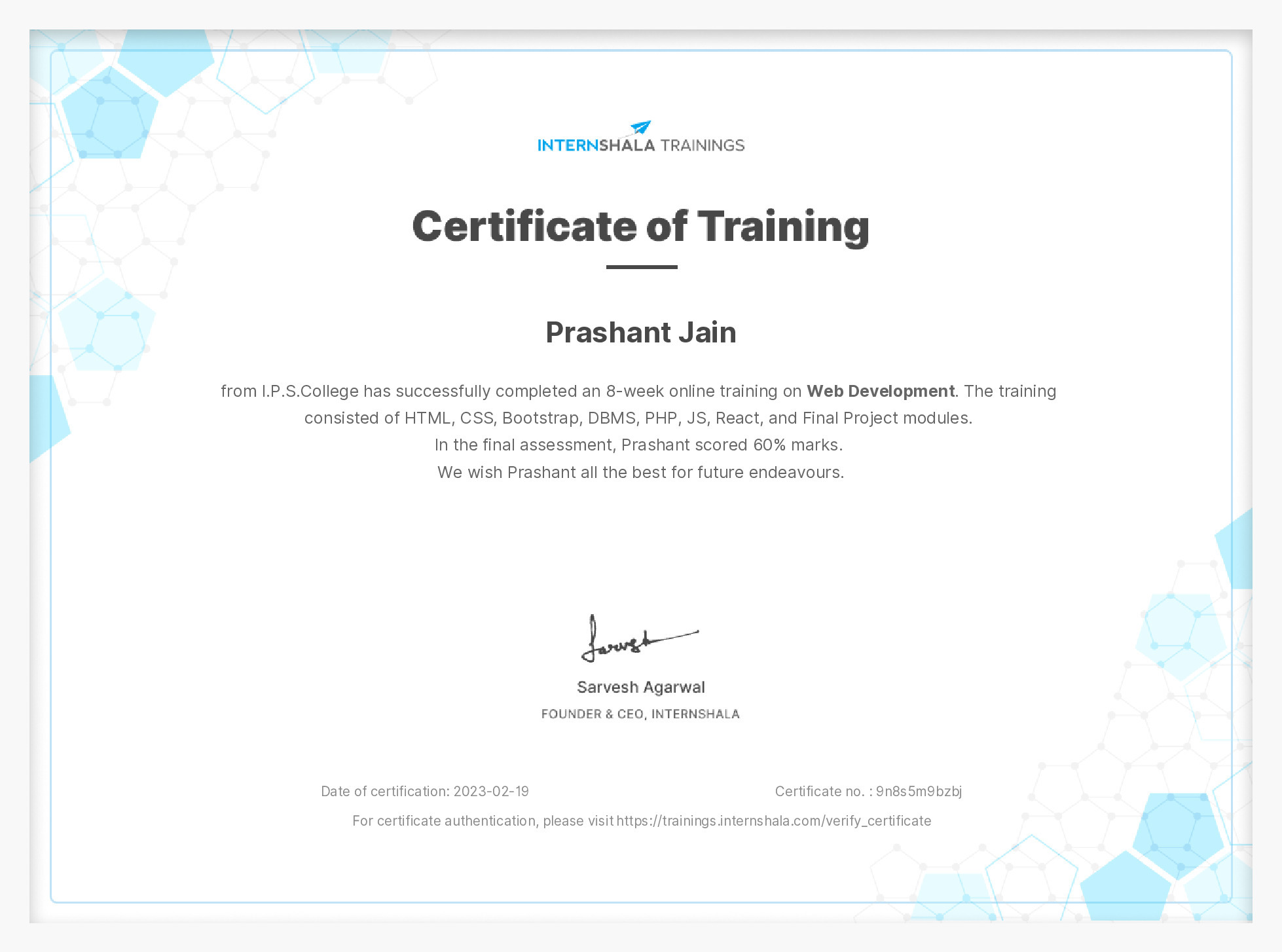Certificate of completion