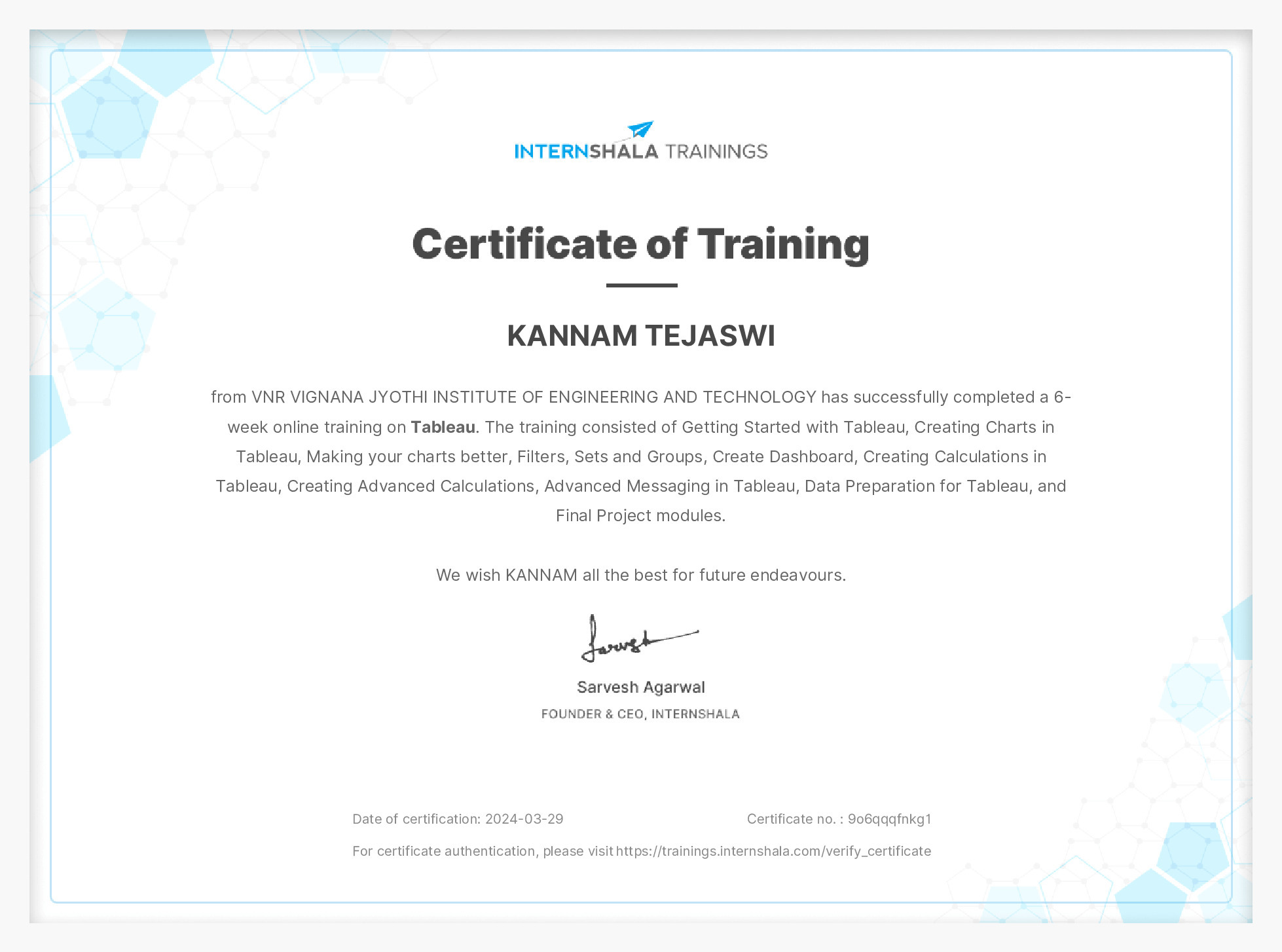 Certificate of completion