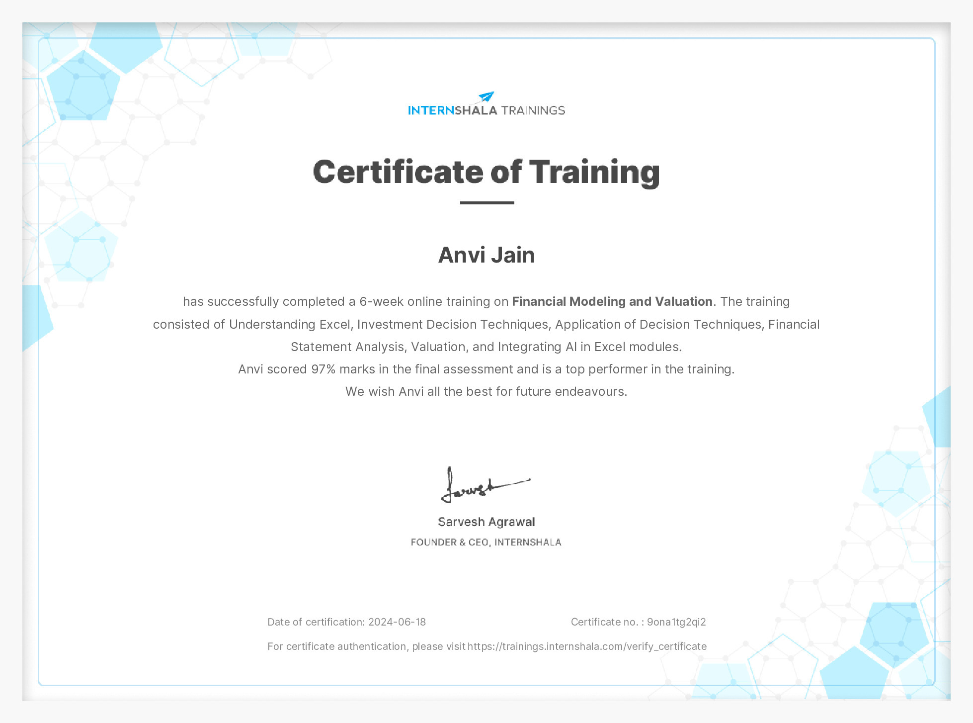 Certificate of completion