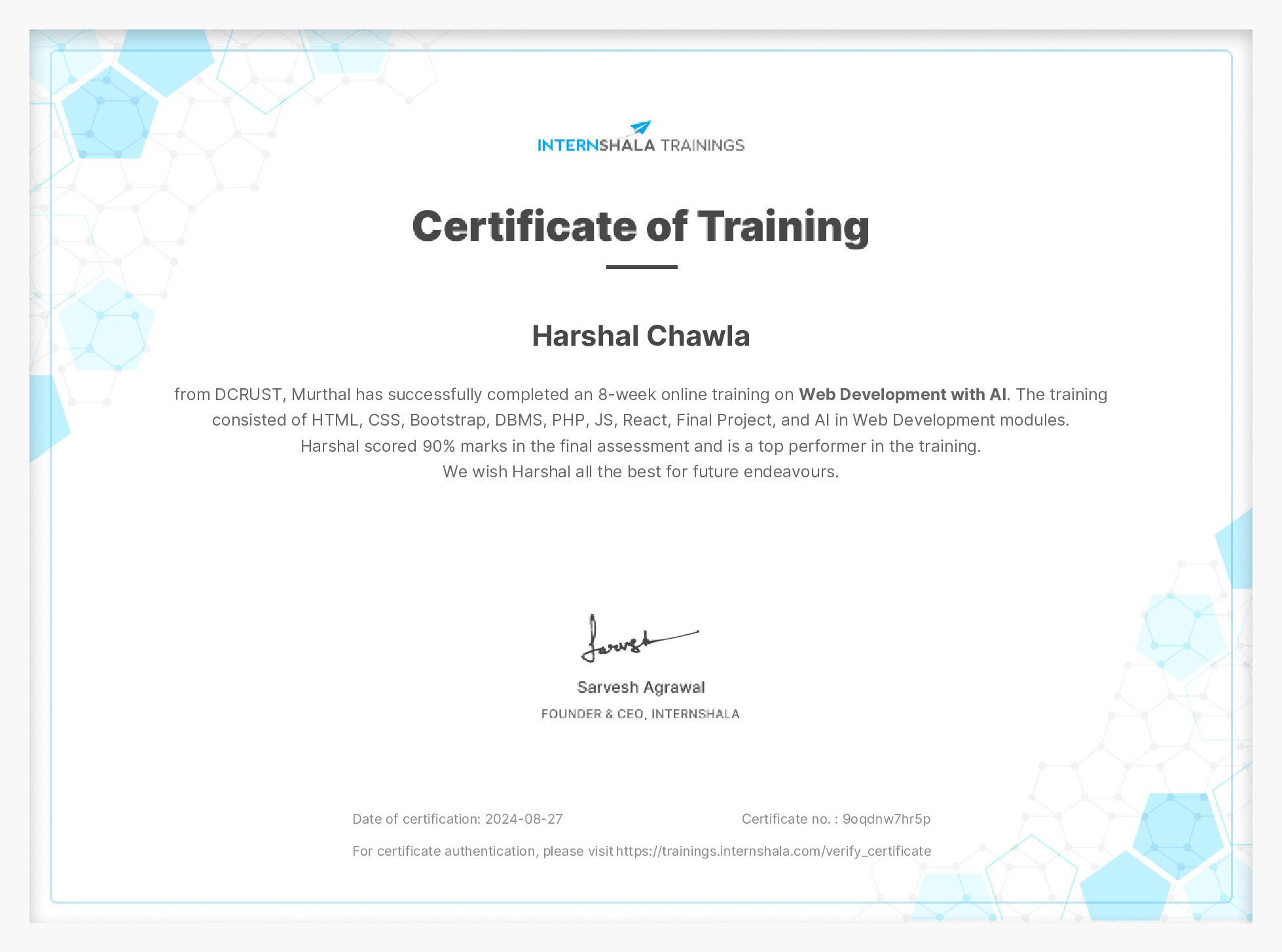 Certificate of completion