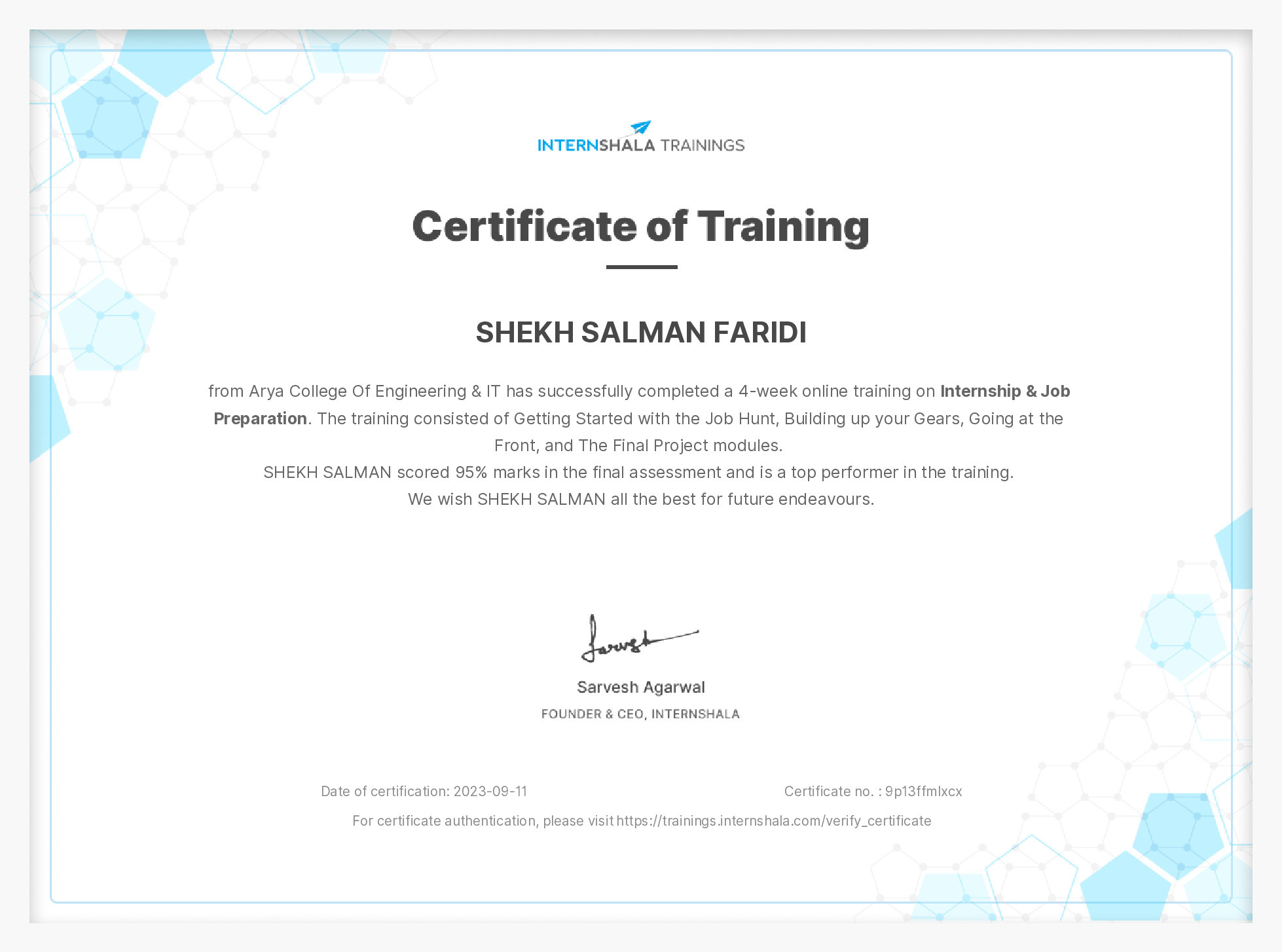Certificate of completion
