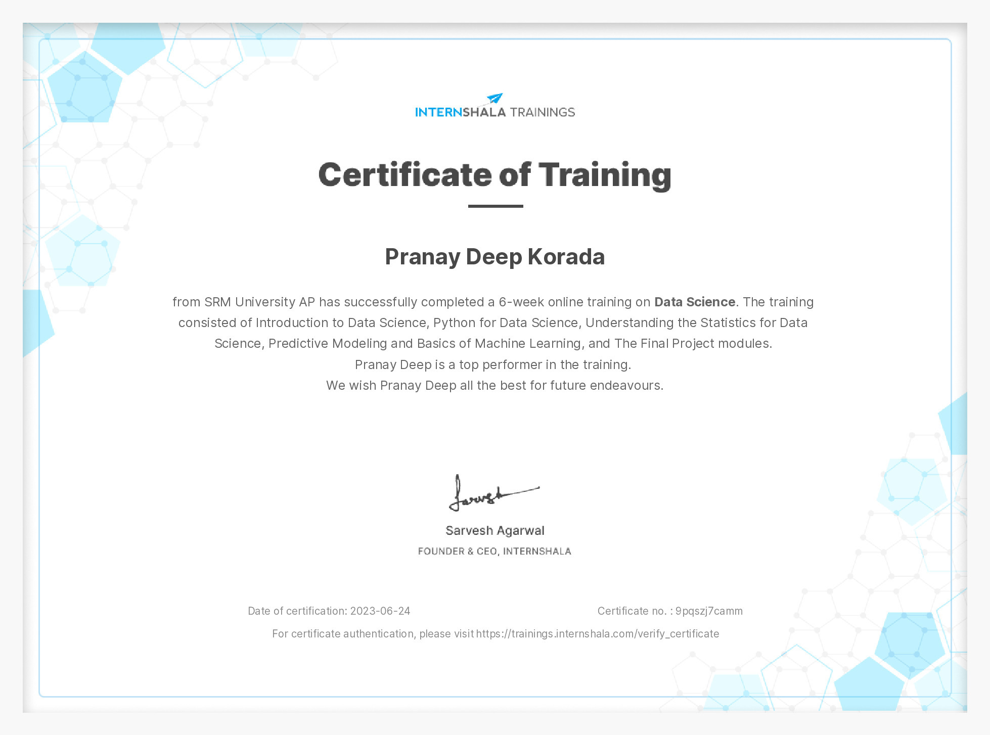 Certificate of completion