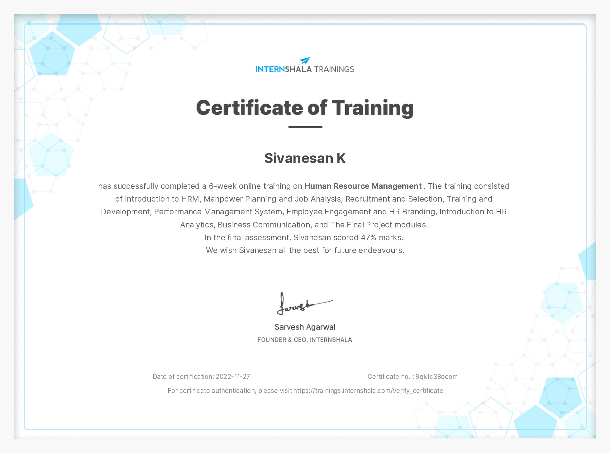 Certificate of completion