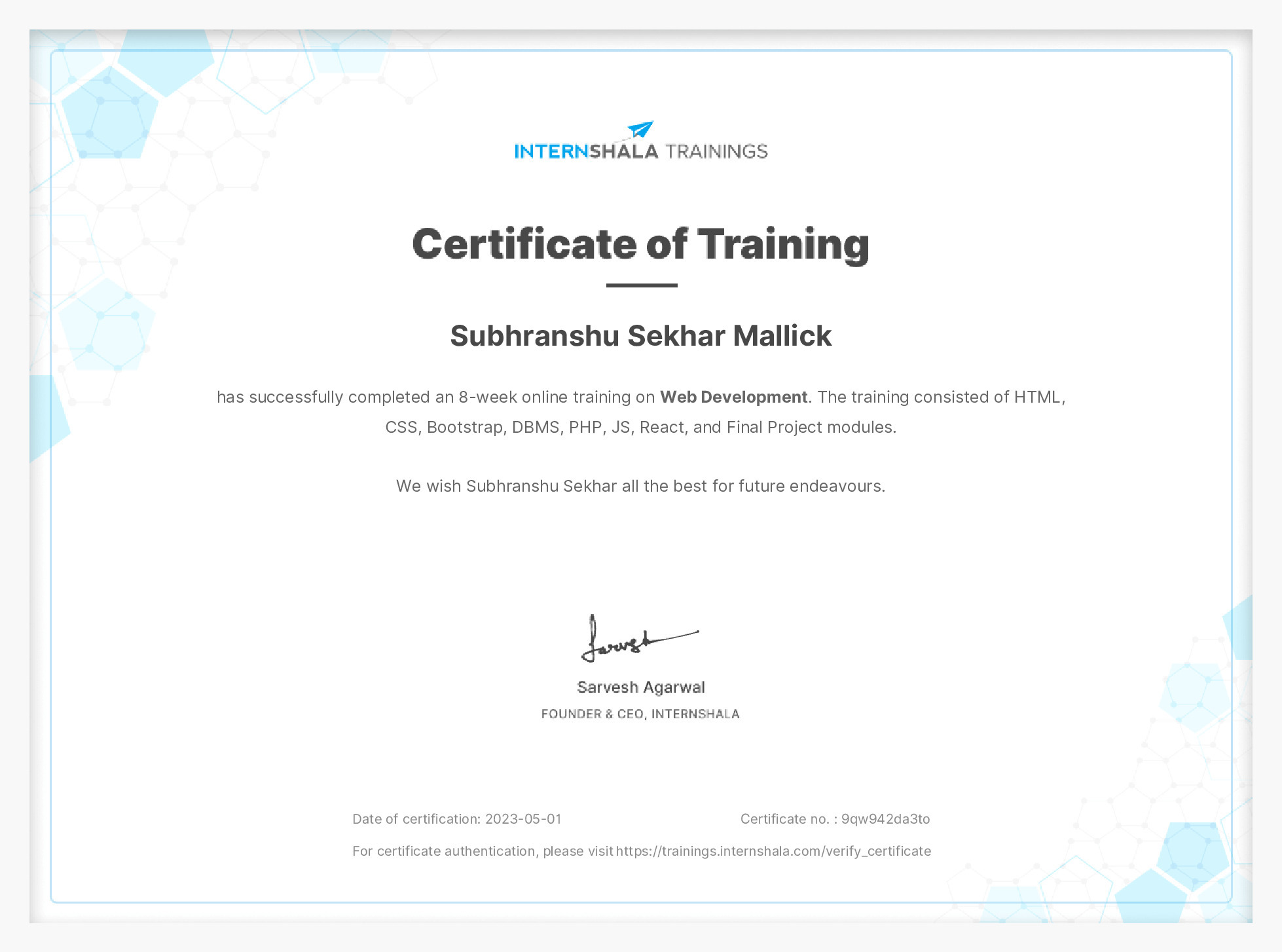 Certificate of completion