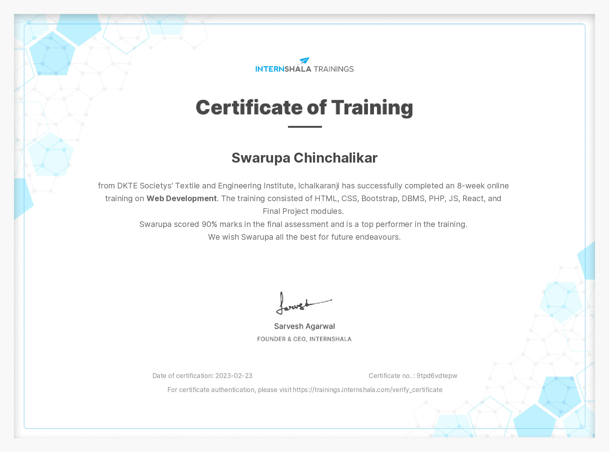 Certificate of completion