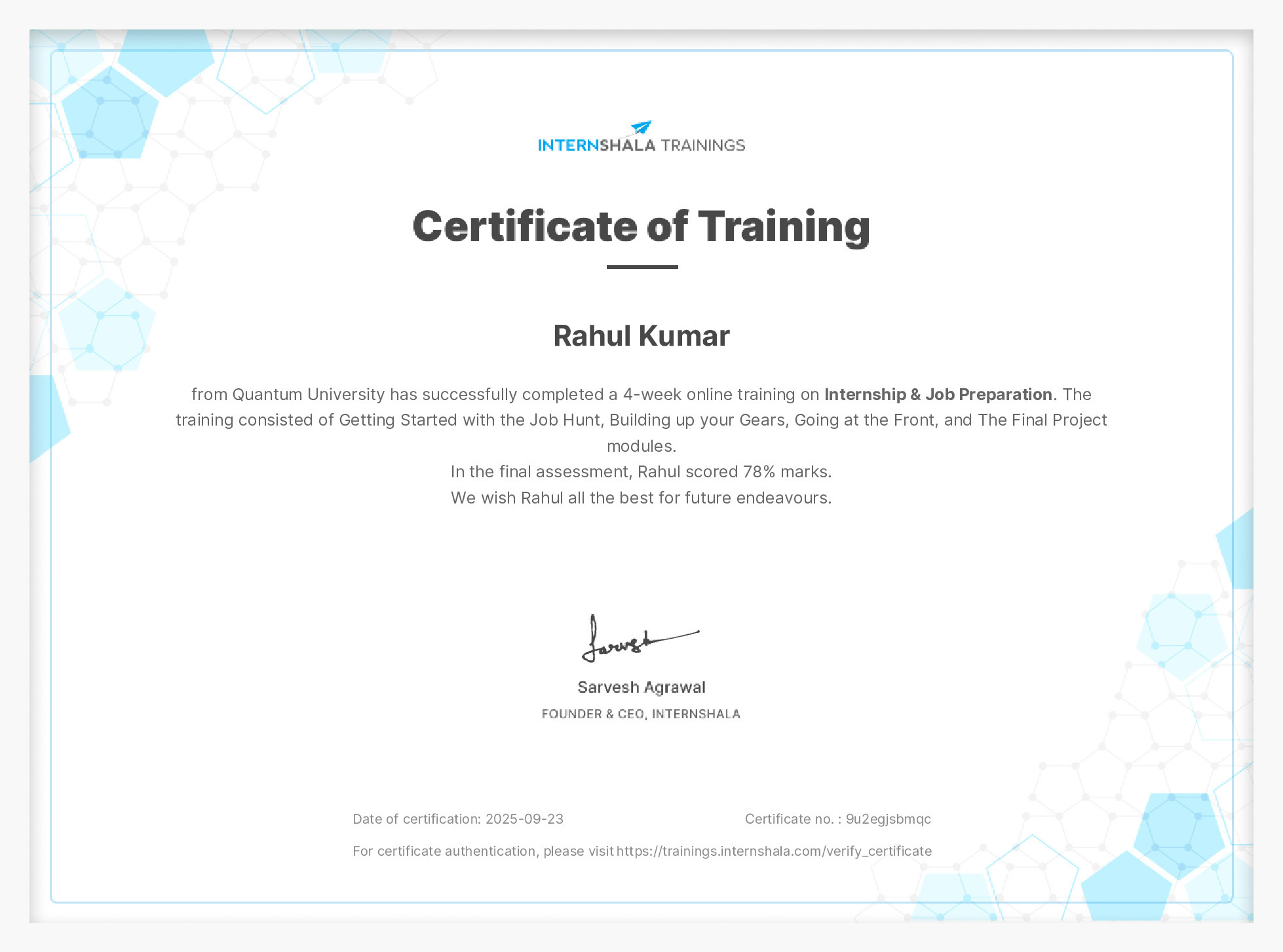 Certificate of completion