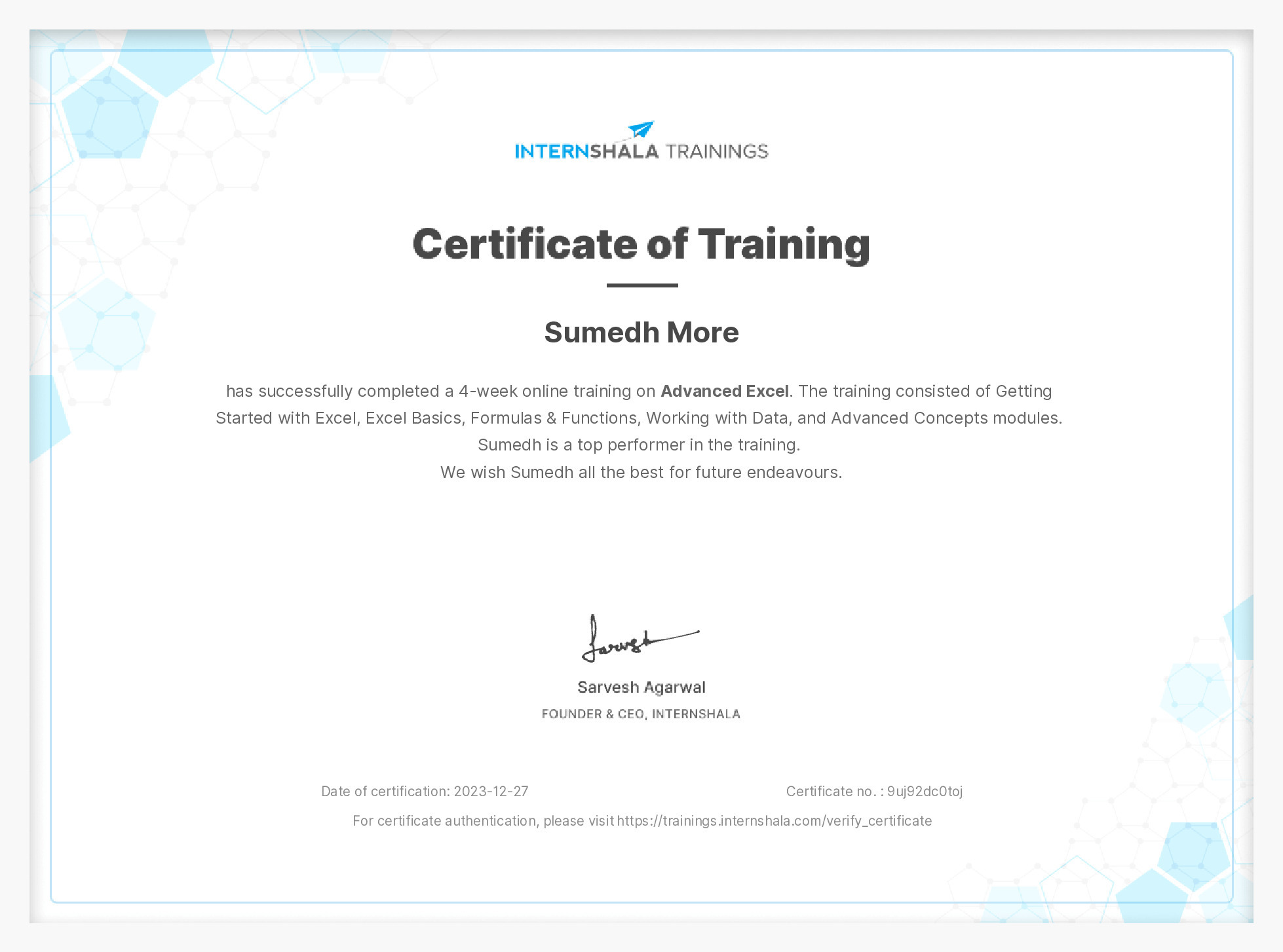 Certificate of completion