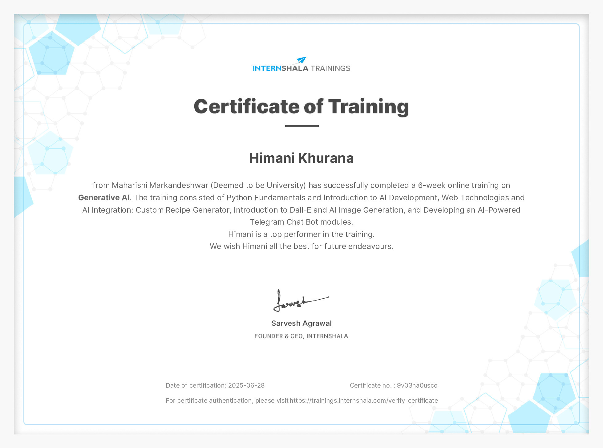 Certificate of completion