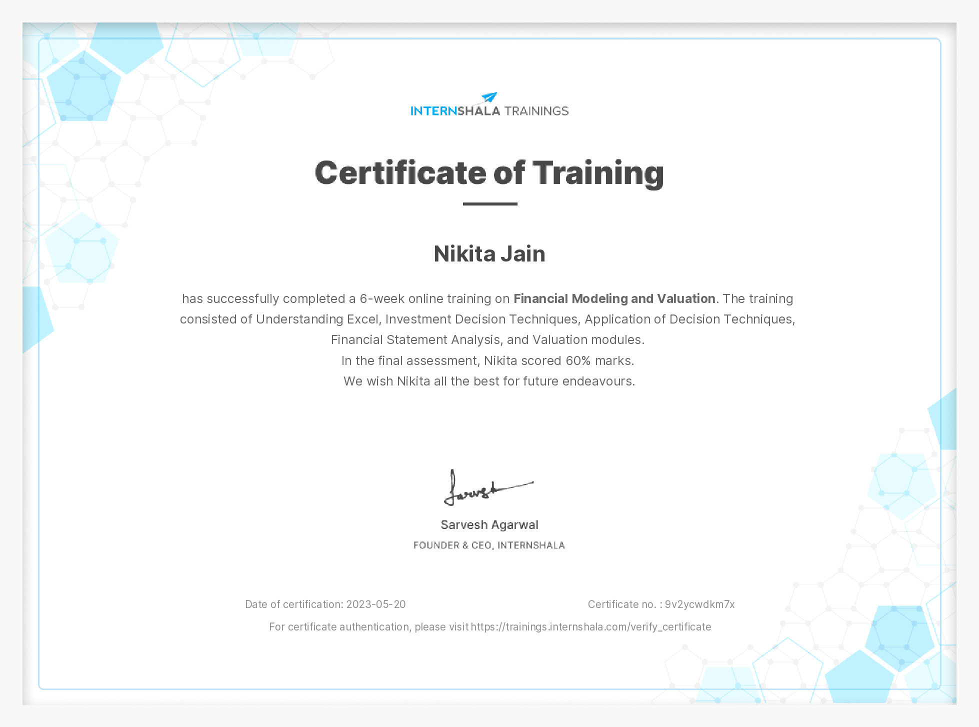 Certificate of completion