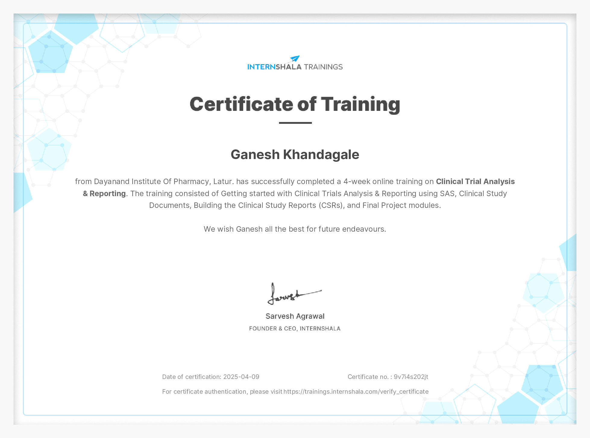 Certificate of completion