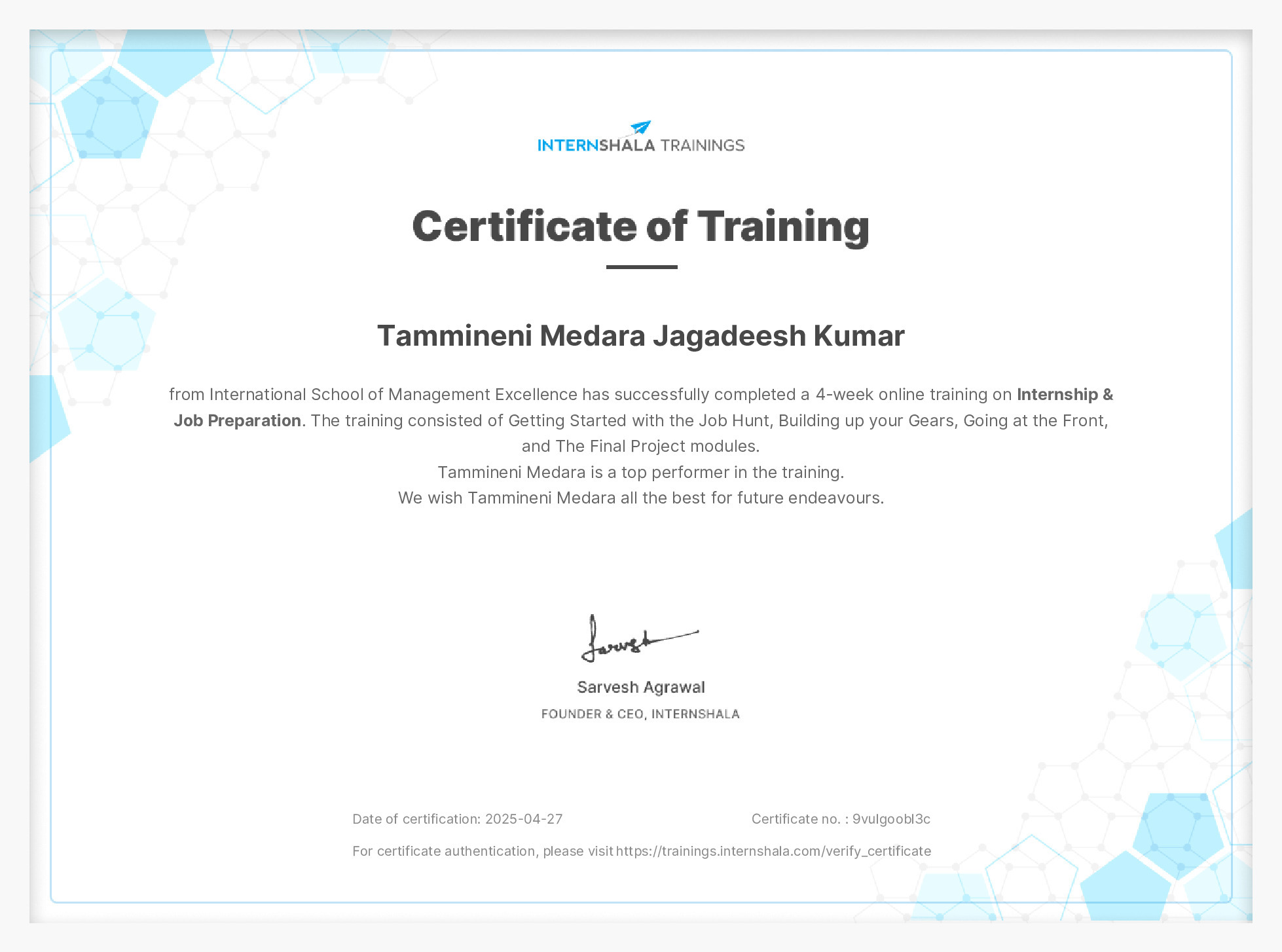 Certificate of completion