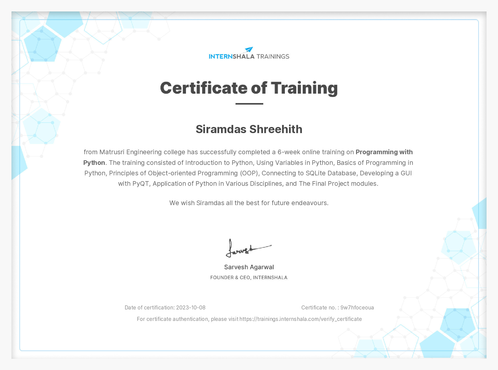 Certificate of completion