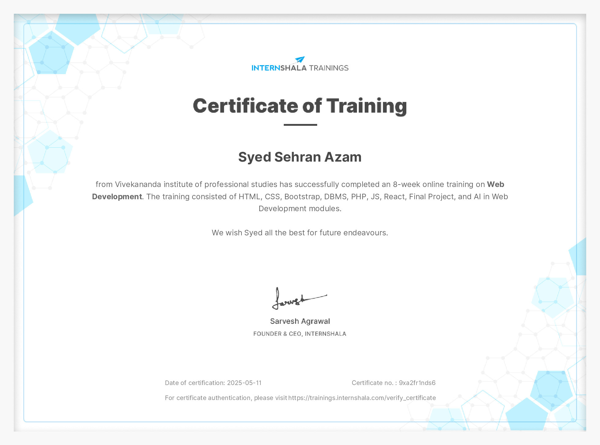 Certificate of completion