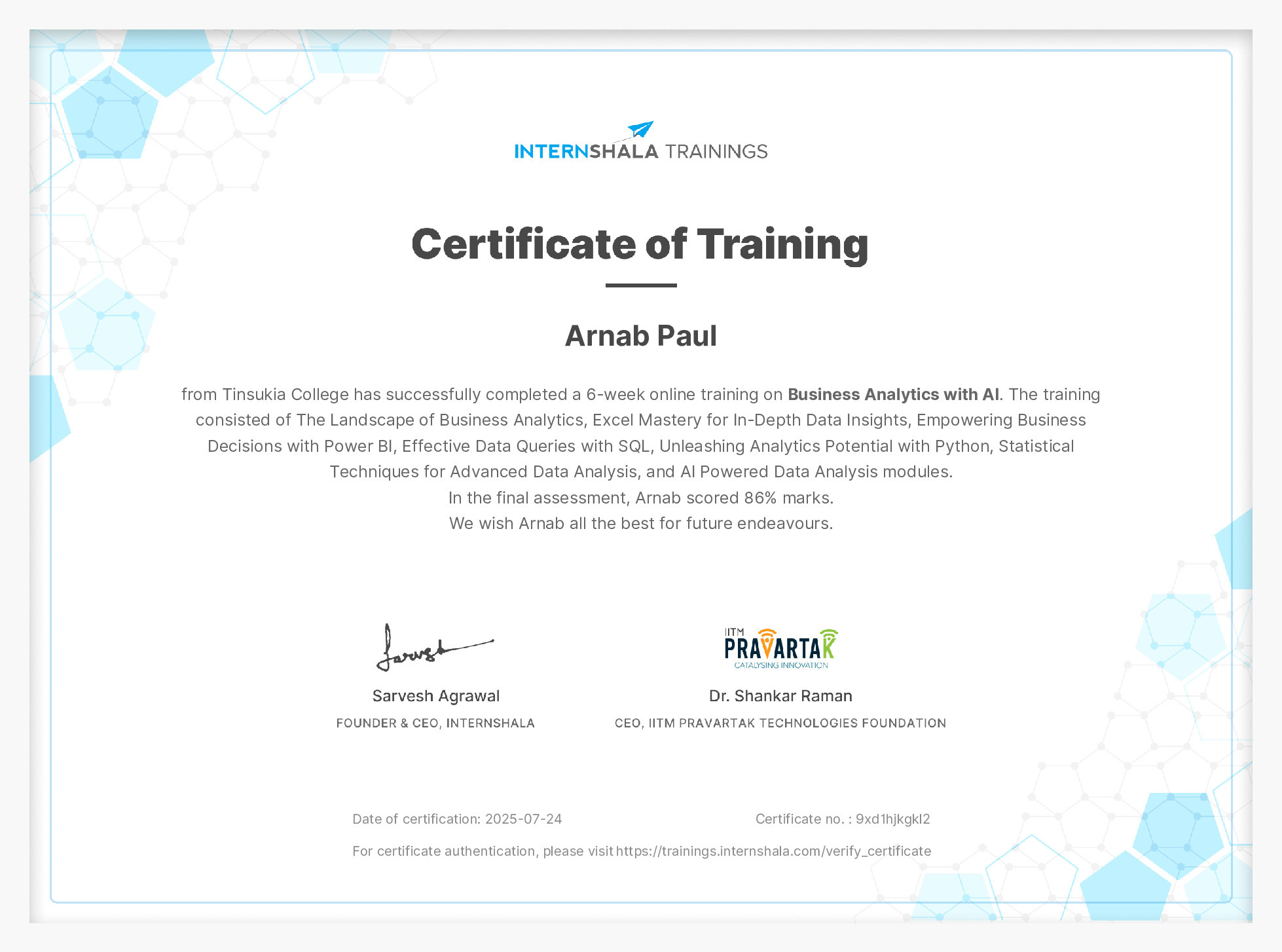 Certificate of completion