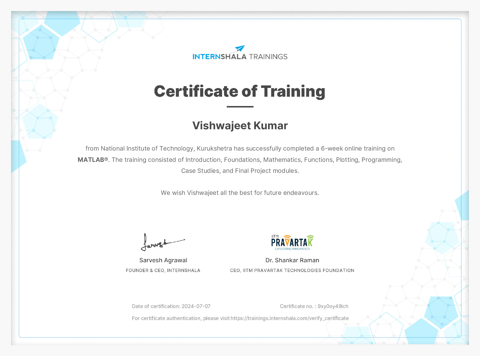 Certificate of completion