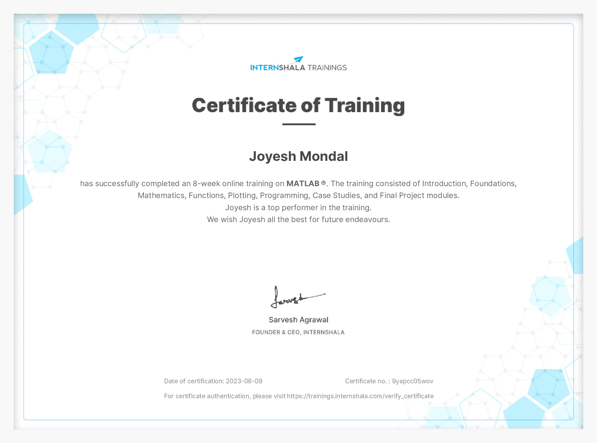 Certificate of completion