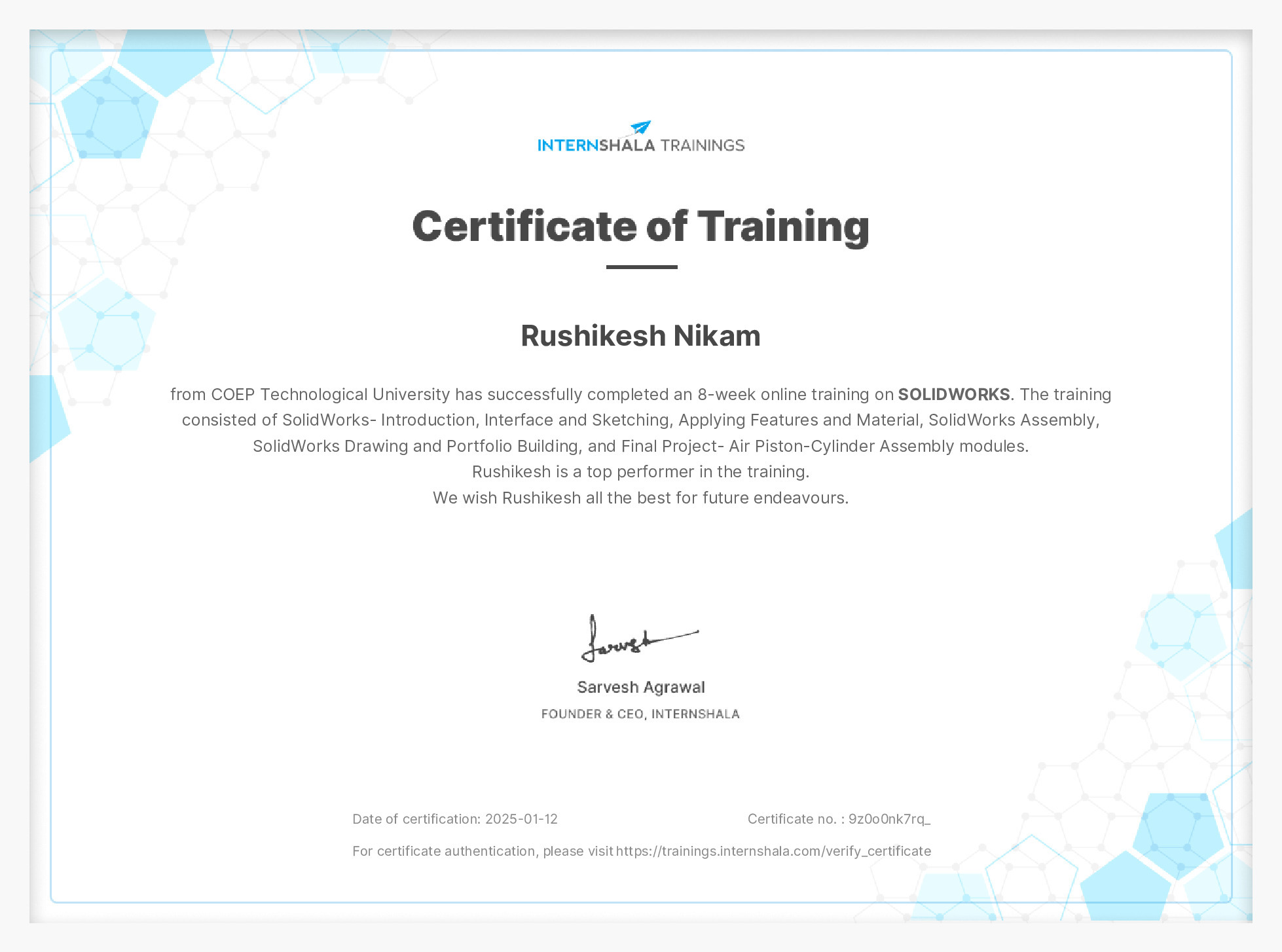 Certificate of completion