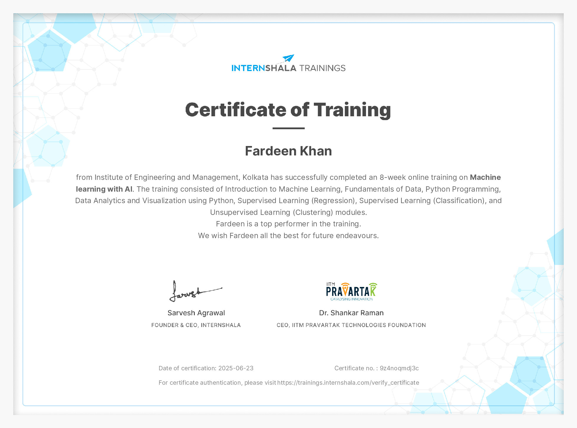 Certificate of completion