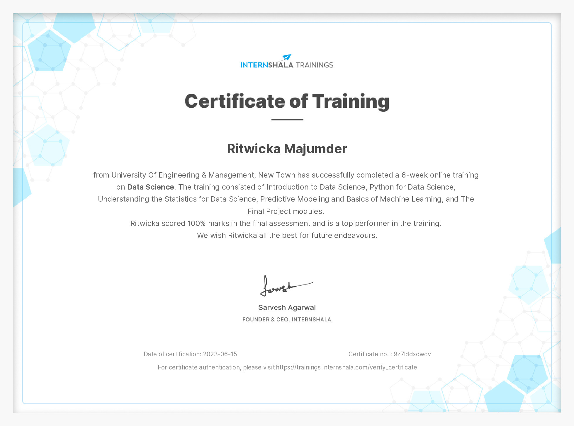 Certificate of completion