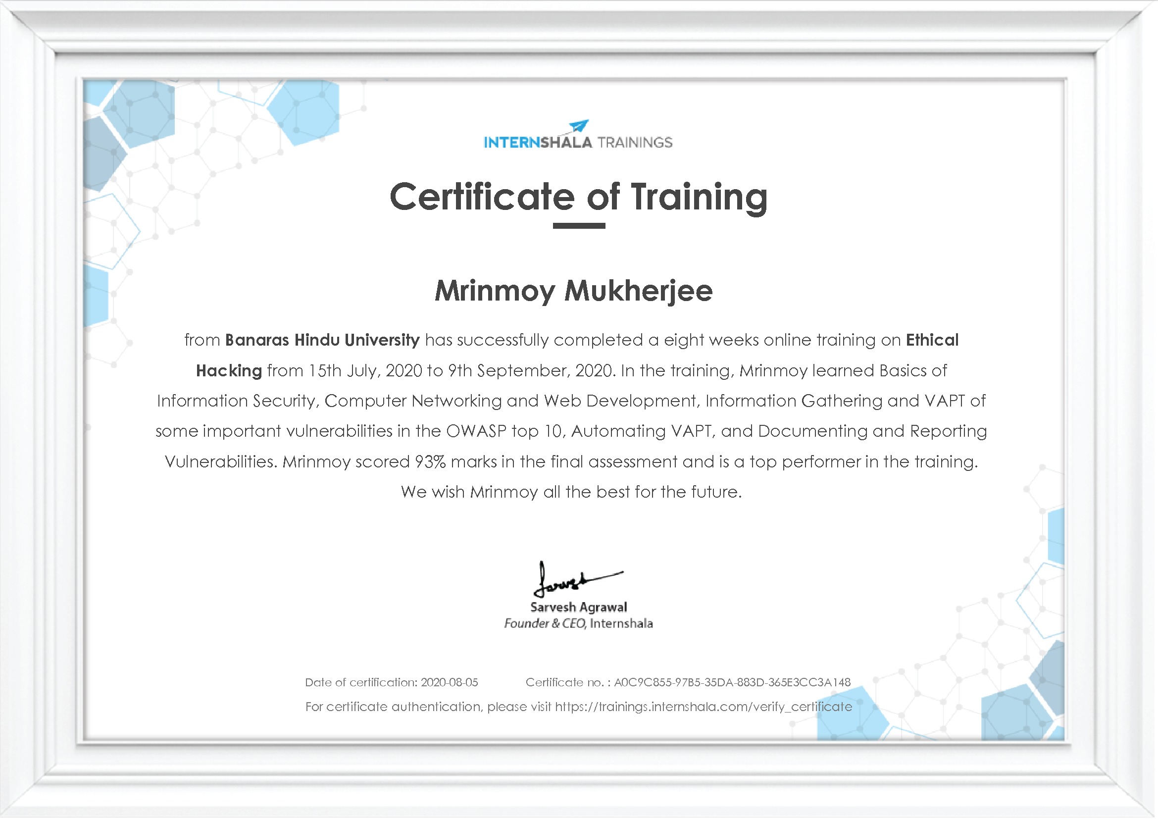 Certificate of completion