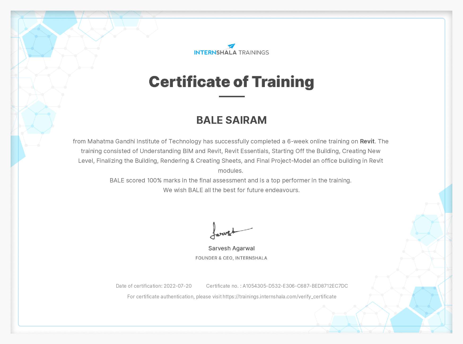 Certificate of completion