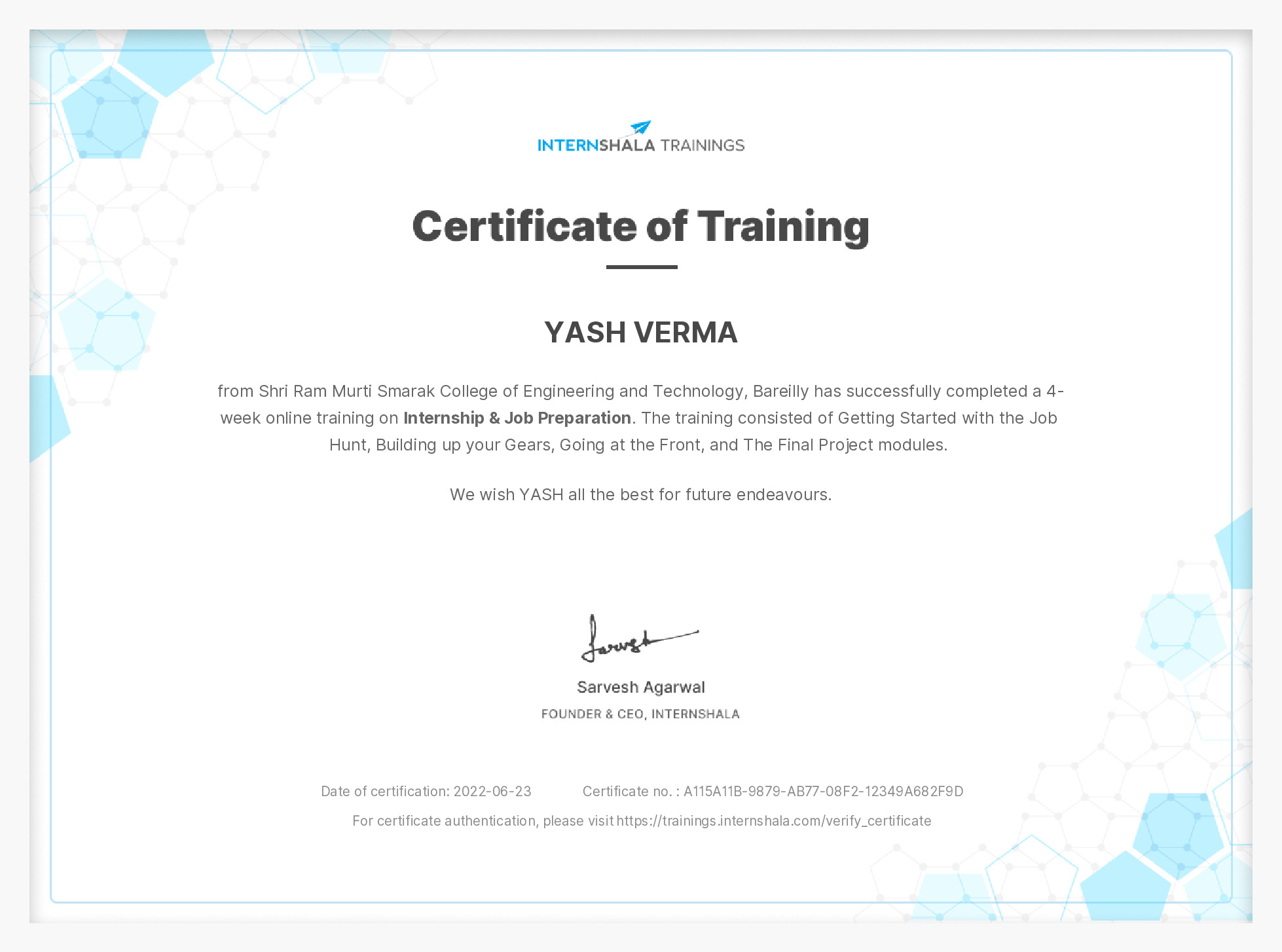 Certificate of completion