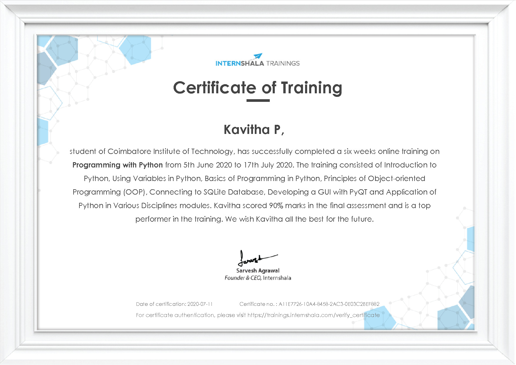 Certificate of completion