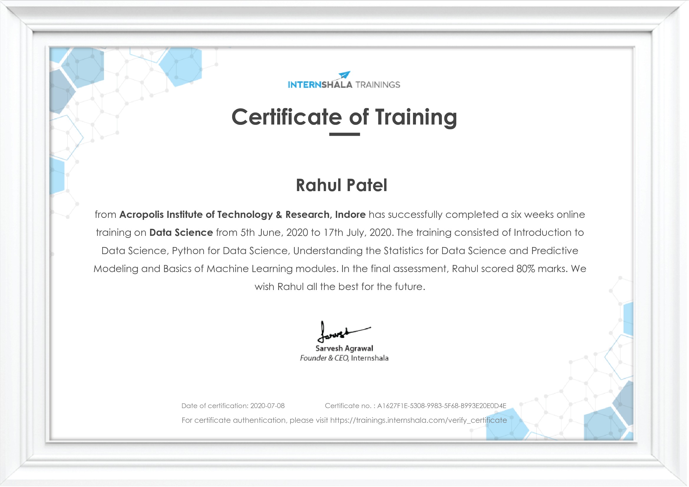 Certificate of completion