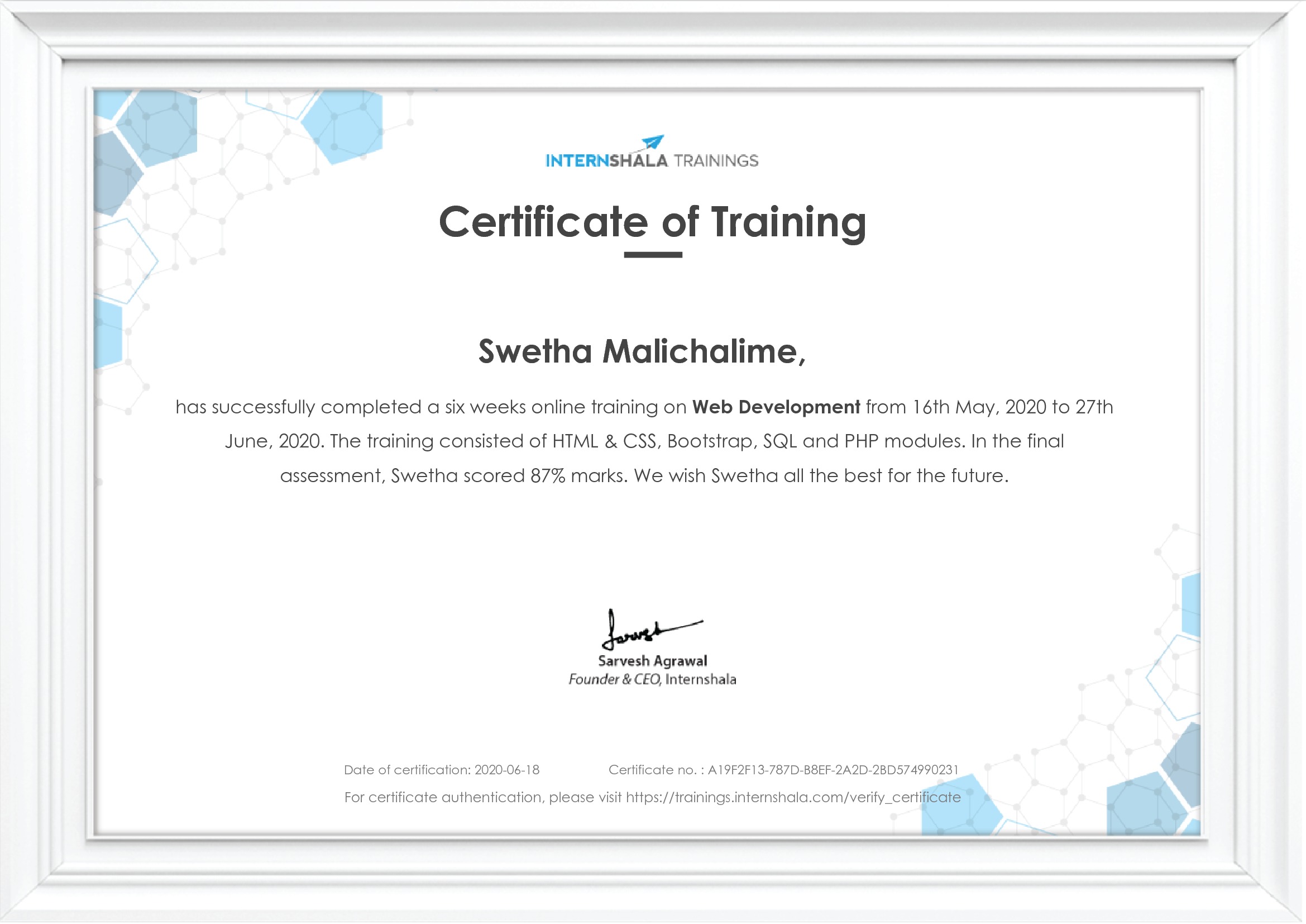 Certificate of completion
