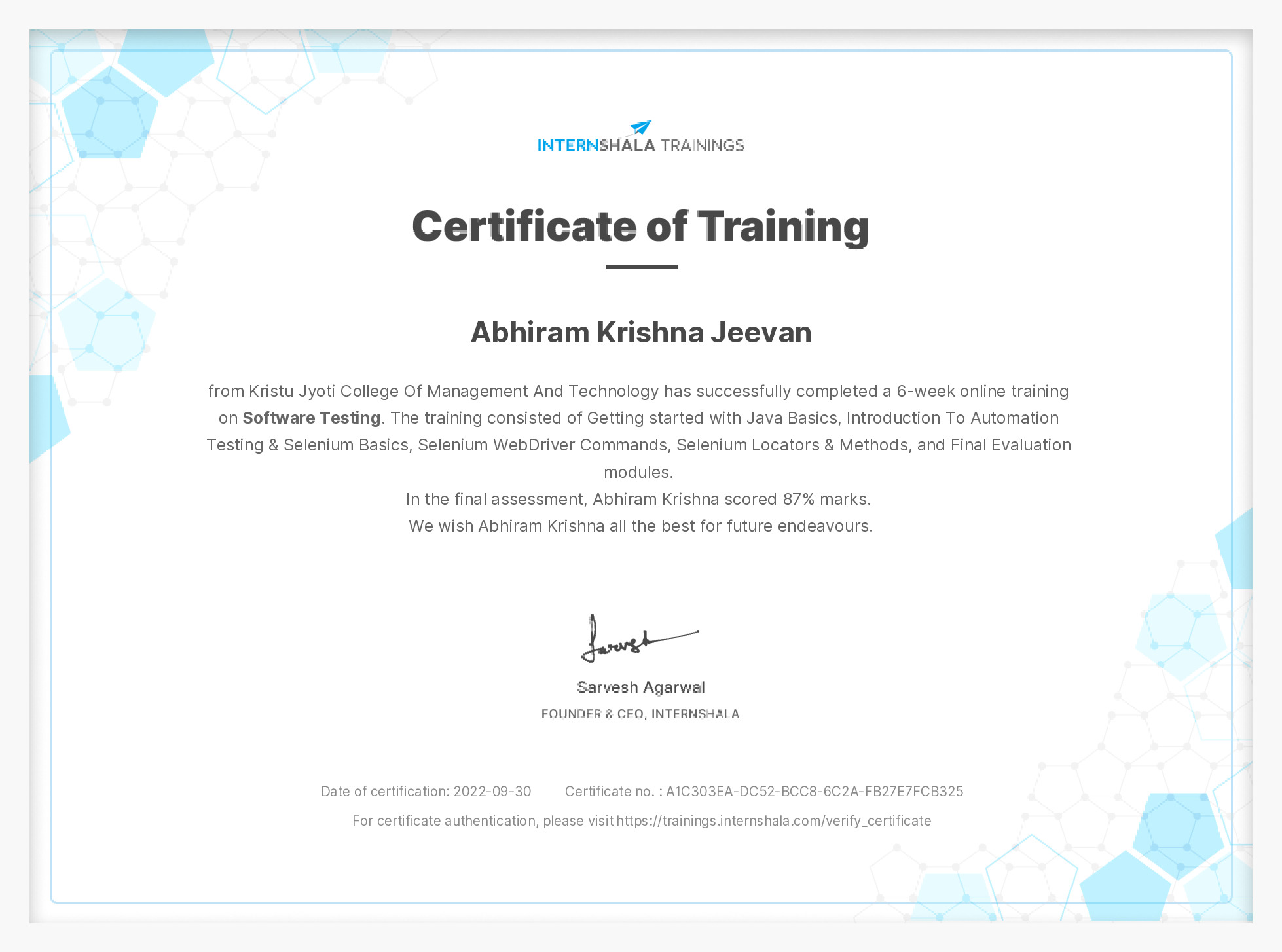 Certificate of completion