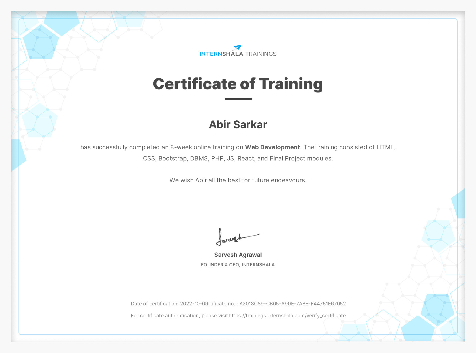Certificate of completion