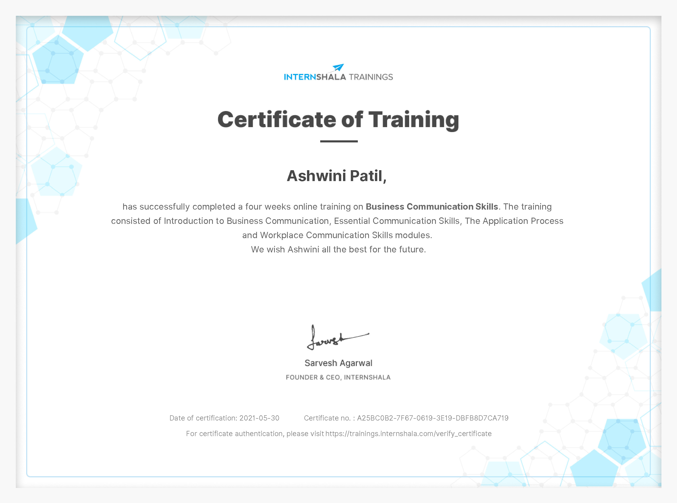 Certificate of completion