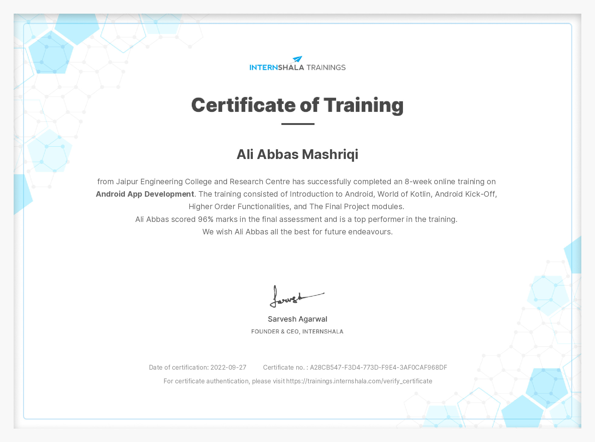 Certificate of completion