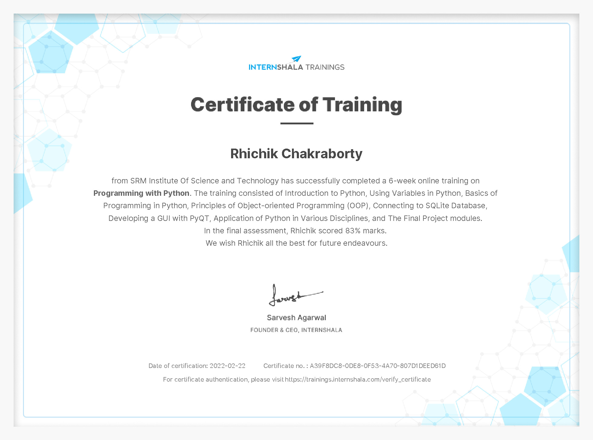 Certificate of completion