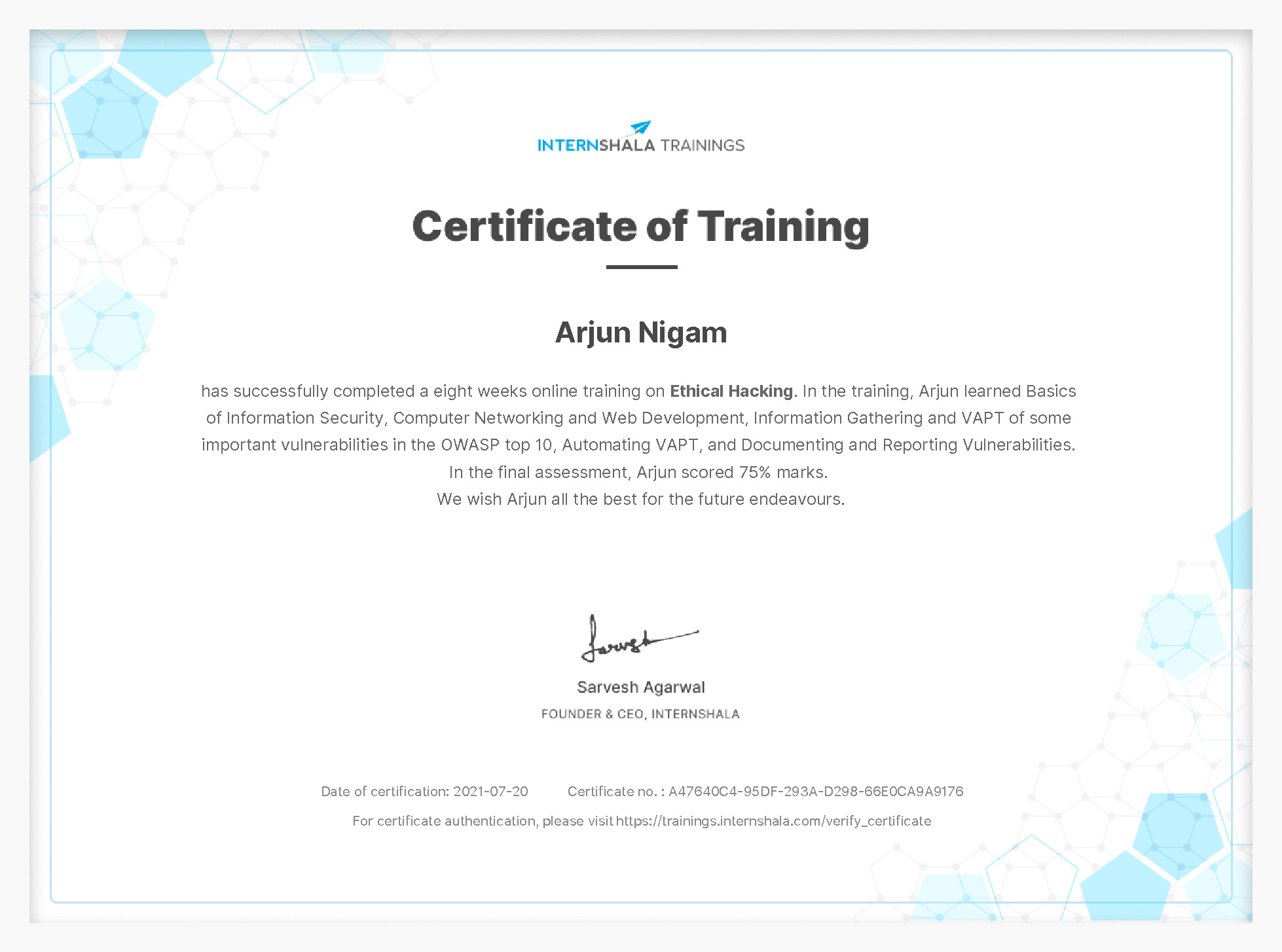 Certificate of completion