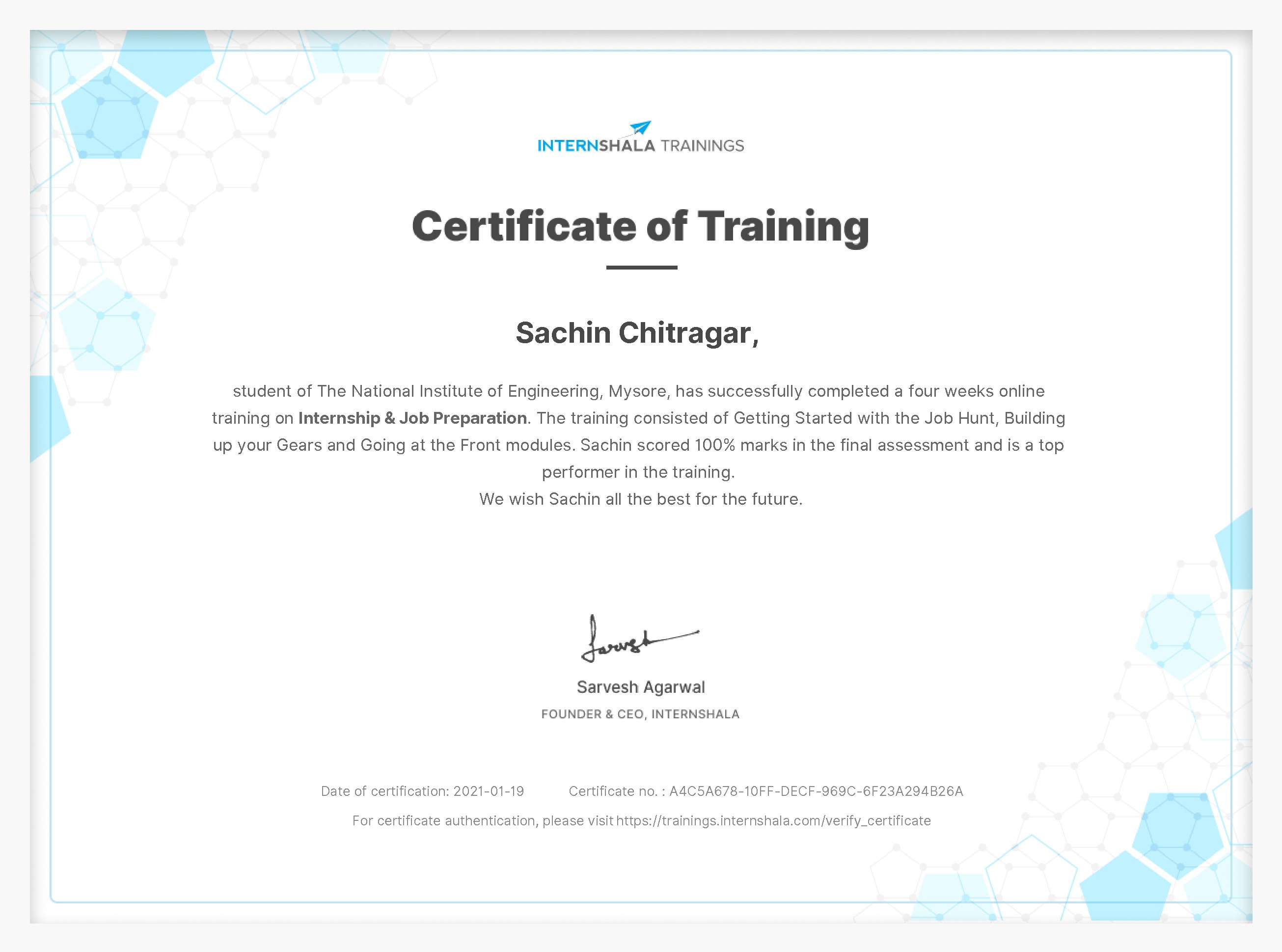 Certificate of completion